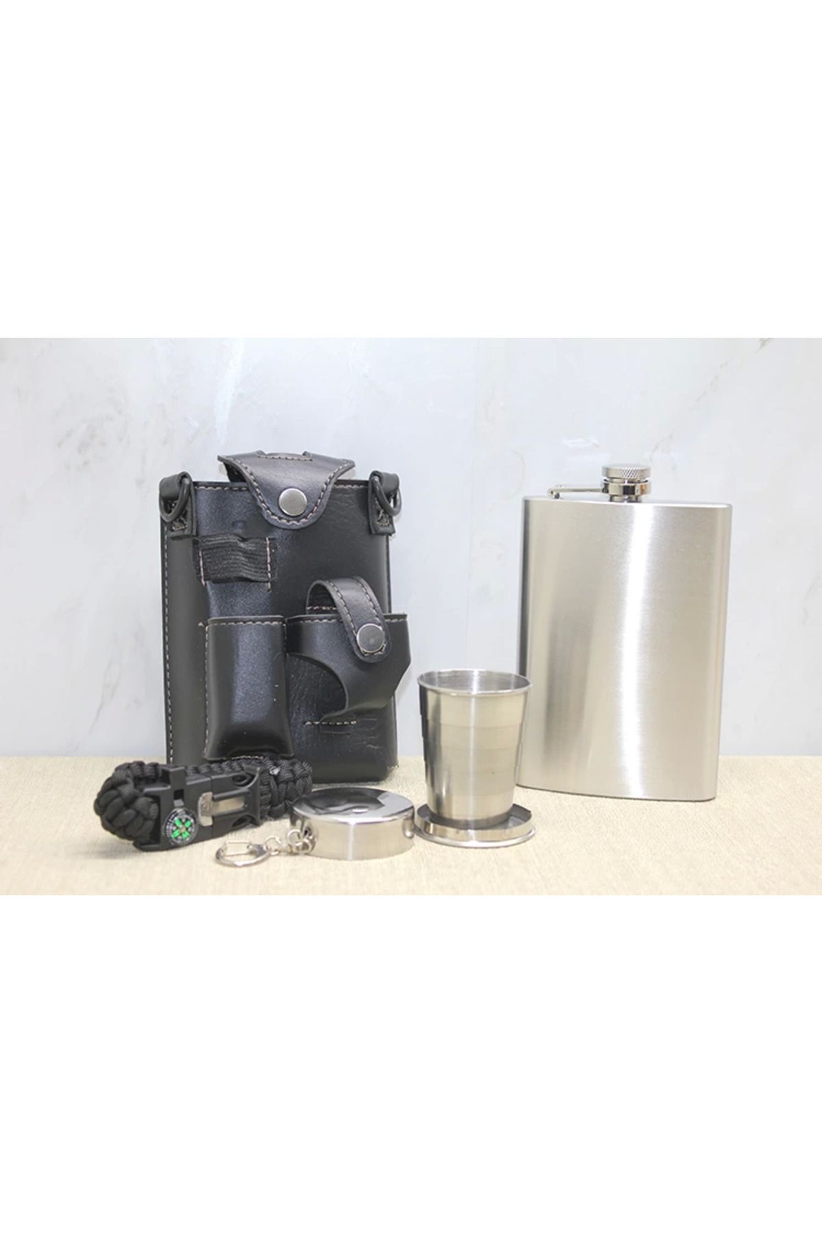 Narnuga Deri Kılıflı Shot Bardaklı Matara Alk3913 - MCT3195-5039