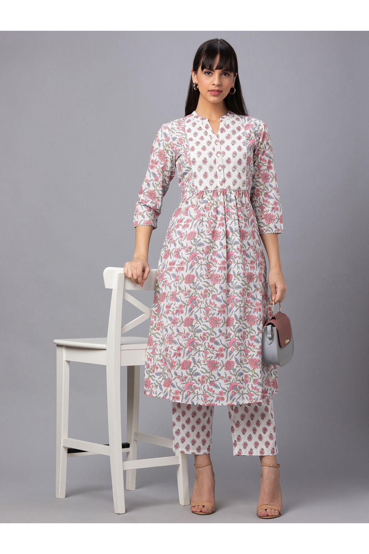 Globus By Styli-Mandarin Collar Printed Kurta with Trousers Set 6