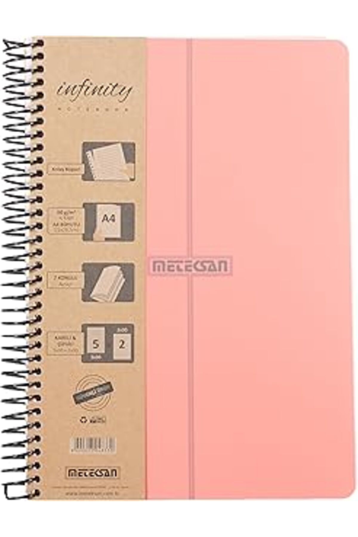 Mu Art Meteksan Infinity Pastel Serisi, A4, 7 Konulu (5 Kareli, 2 Çizgili) 210 Yaprak Pp Kapaklı Spiralli