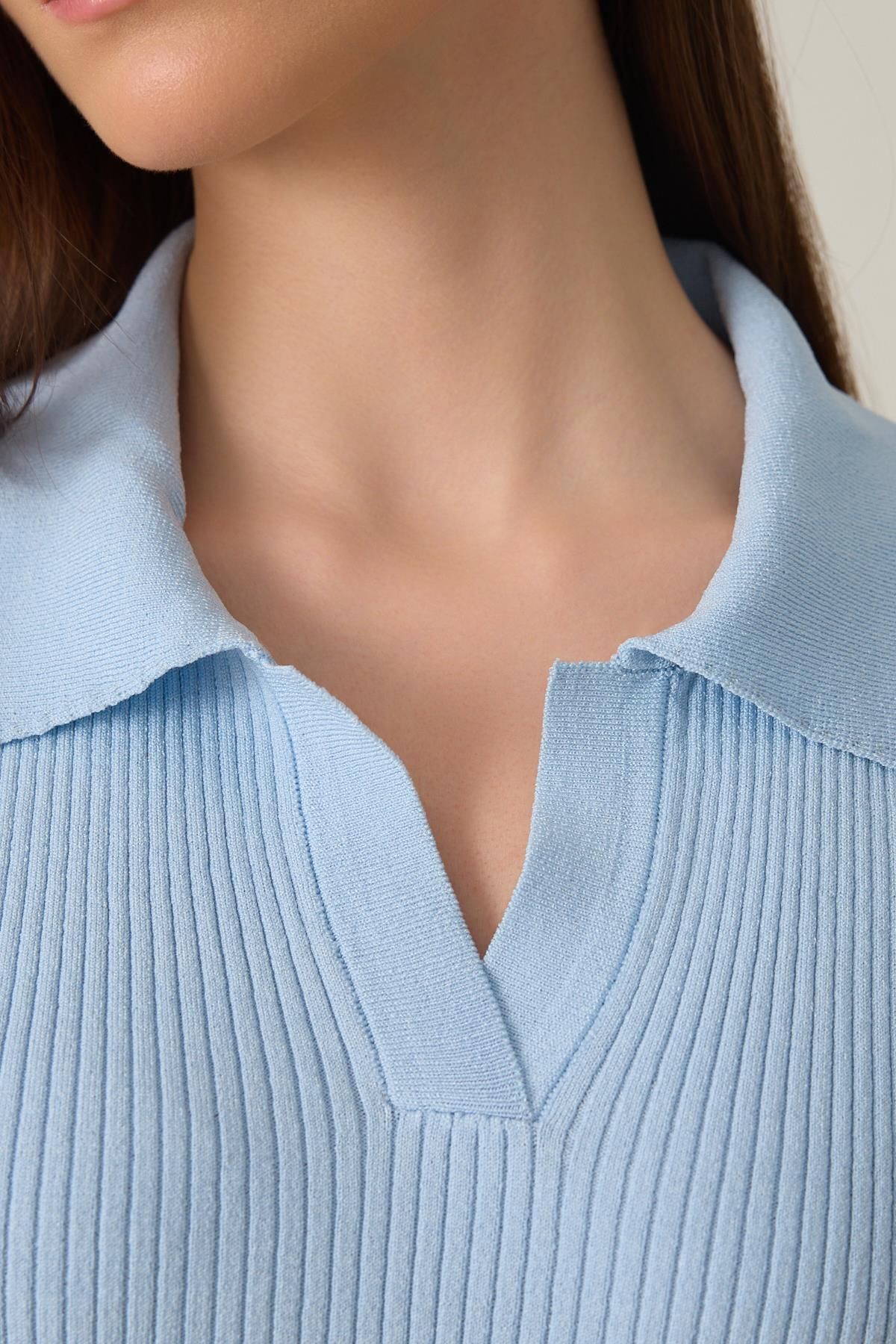Setre-Baby Blue Shirt Collar Short Sleeve Knitwear Blouse 5