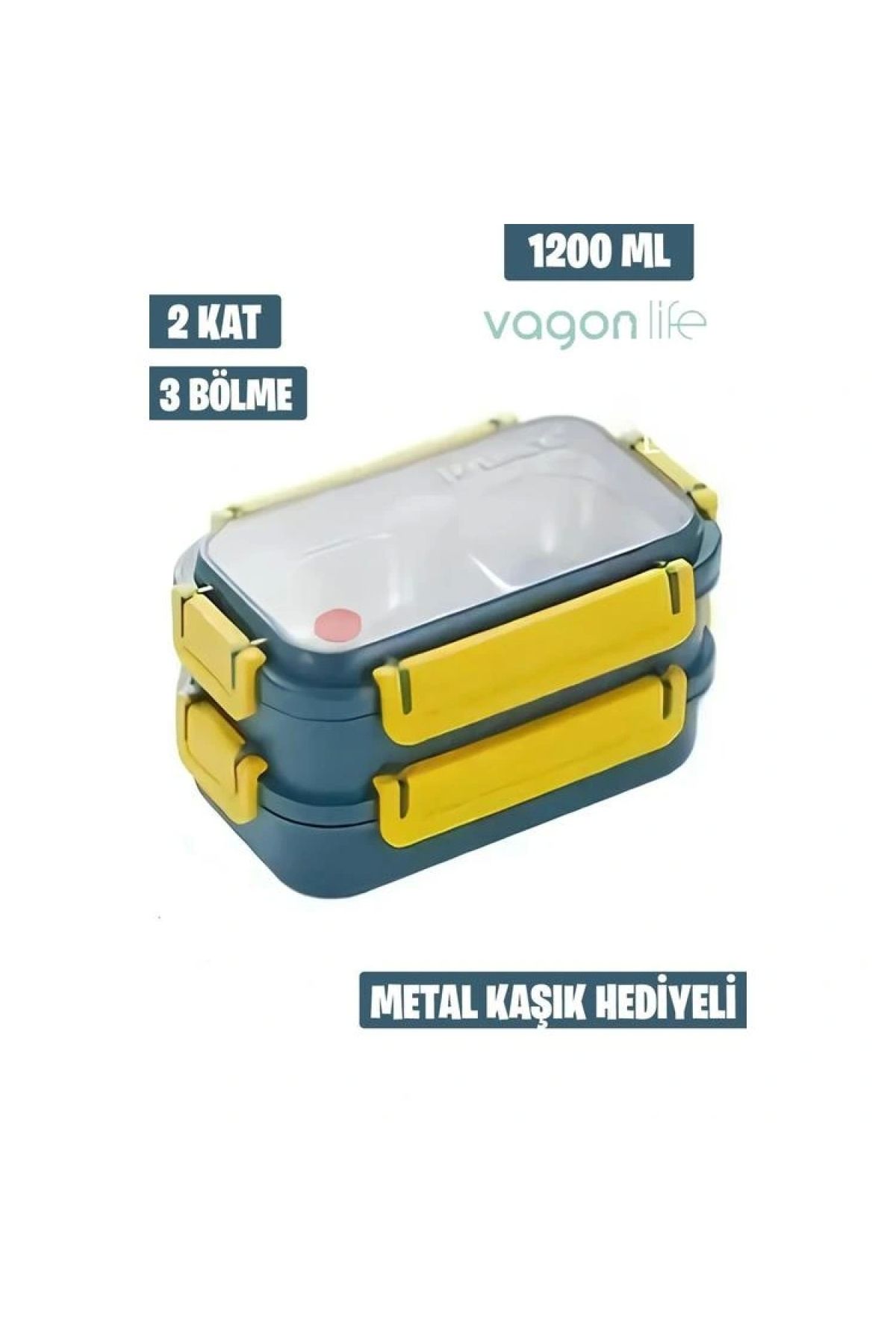 Vagonlife VAGONLİFE ÇELİK YEMEK KABI 2 KATLI BÖLMELİ 1200 ML - LUNCH BOX BL2215