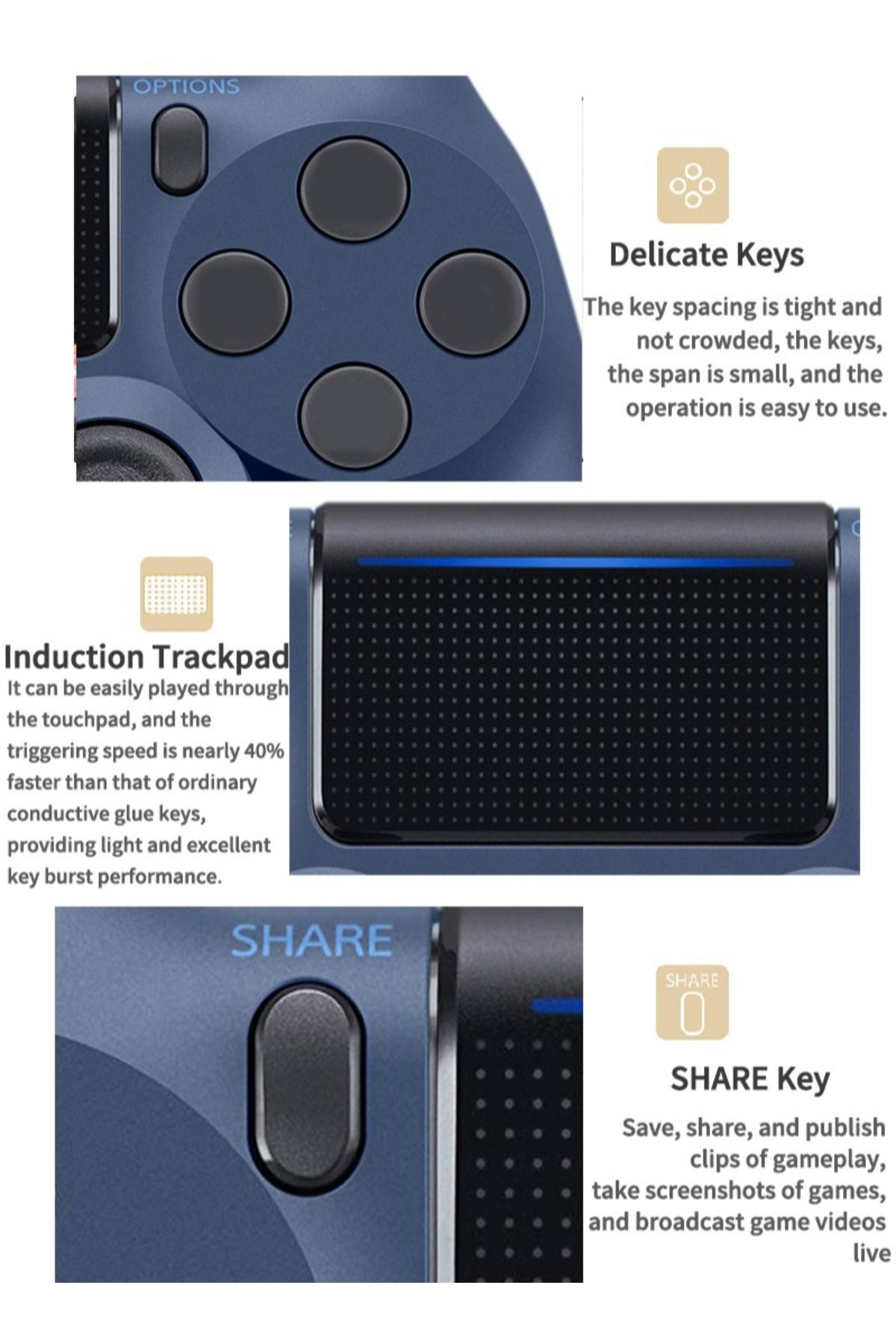FlashHawk-Bluetooth Wireless Game Controller for PS4/PC/iOS/Android with Dual Vibration,Headphone Jack - Blue 2