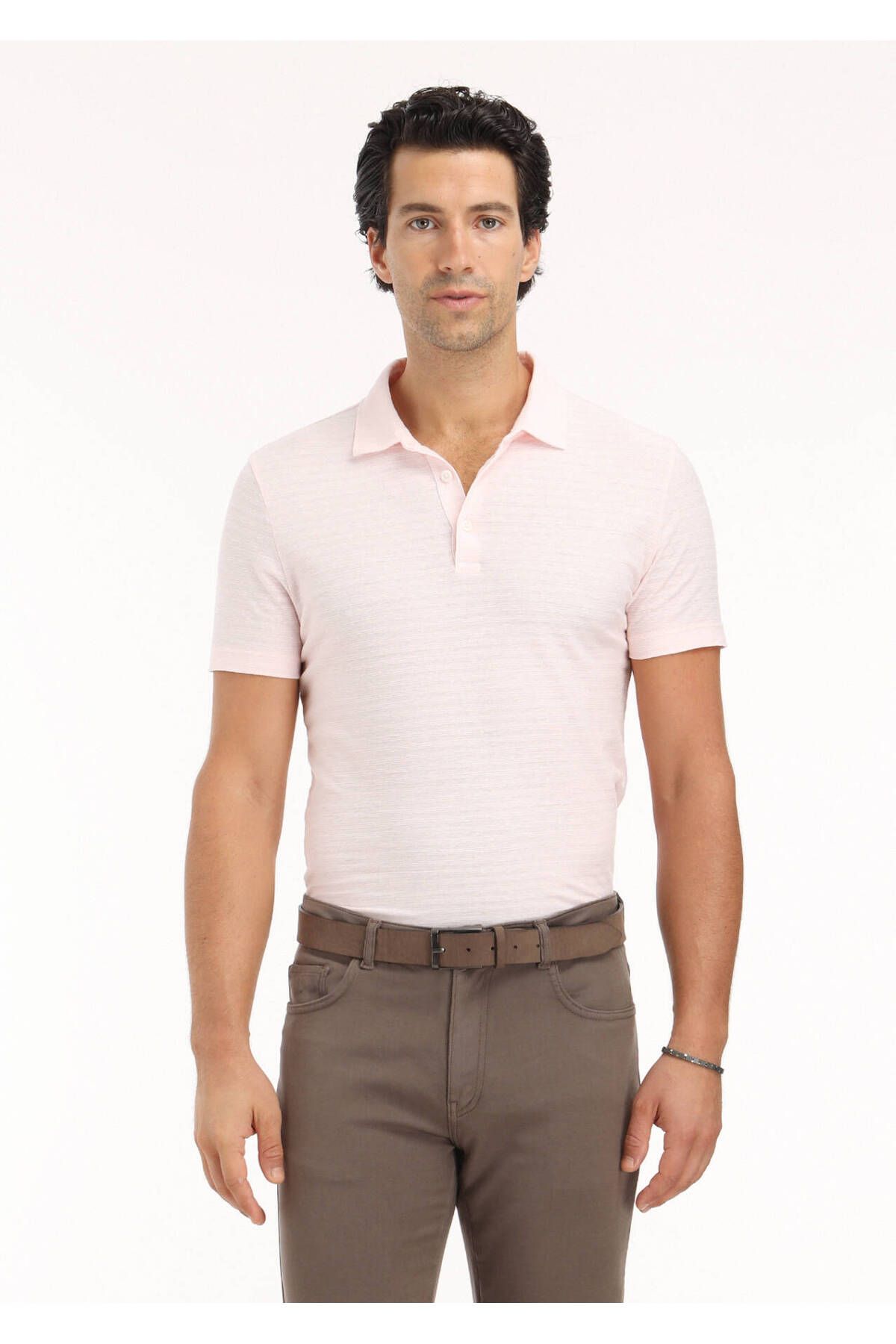 Ramsey-Polo Neck Pink Jacquard Cotton Blend T-shirt 3