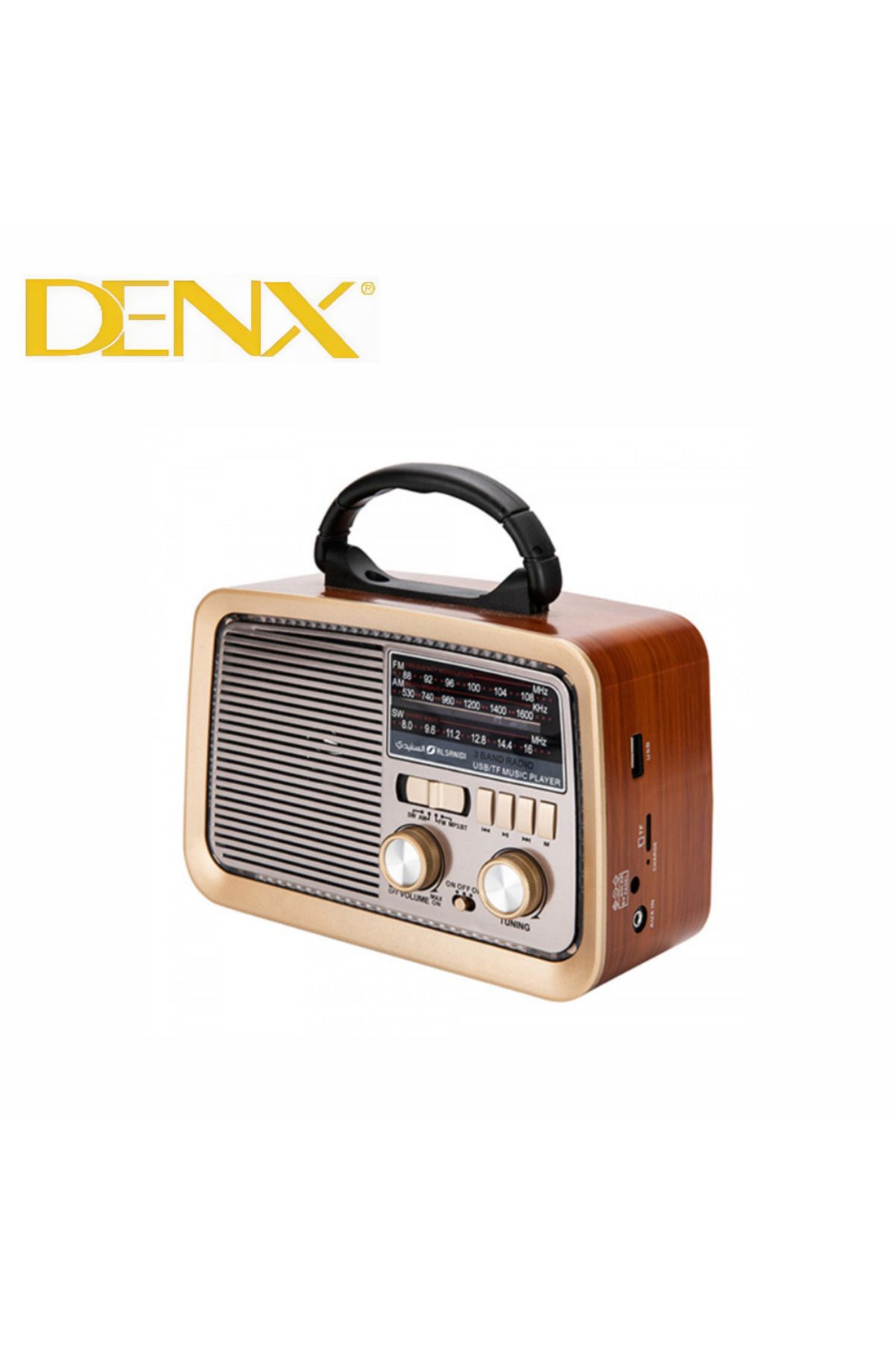 Denx-مكبر صوت هاي فاي، راديو FM-AM-SW، خشب بني، بلوتوث، صوت محمول، بطاقة ذاكرة، قرص فلاش USB، تشغيل AUX 4