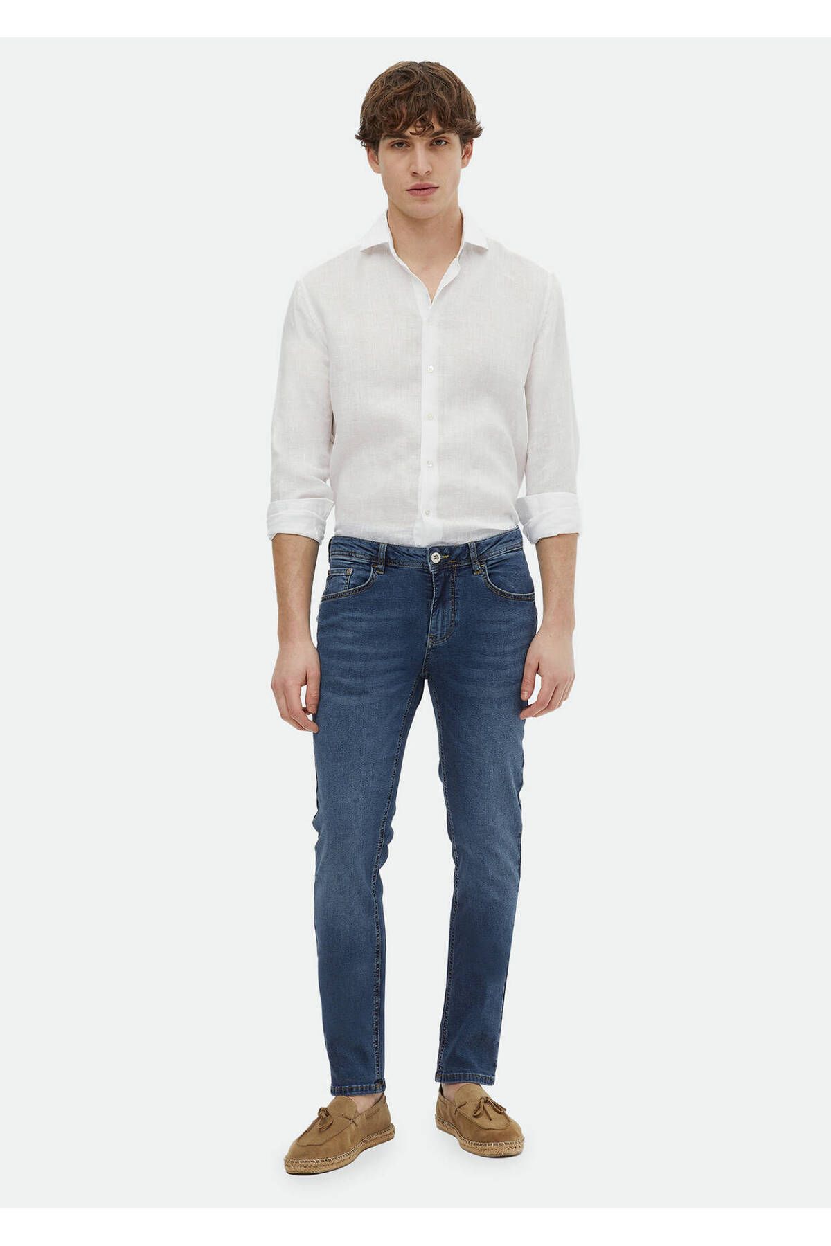 Ramsey İndigo Düz Slim Fit Denim Pamuk Karışımlı Pantolon
