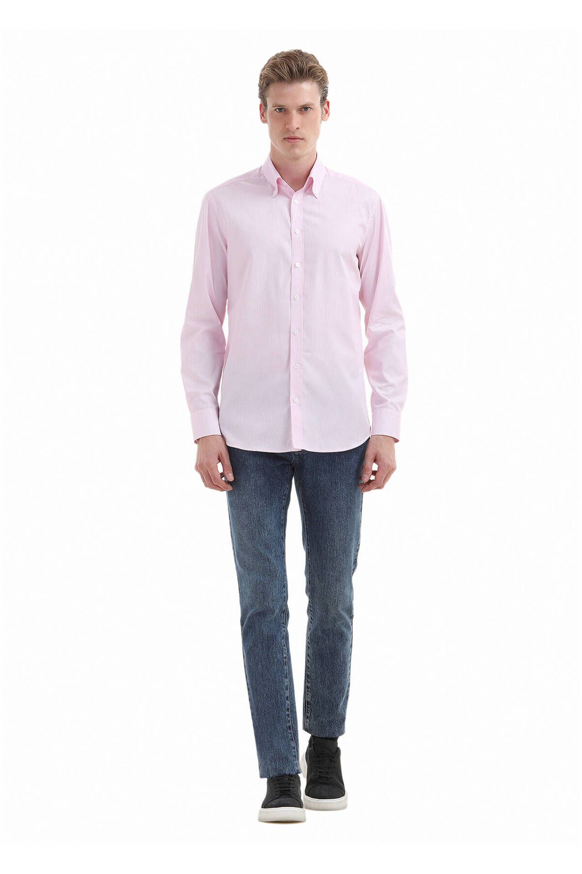 Ramsey-Pink Striped Regular Fit Woven Classic 100% Cotton Shirt 1