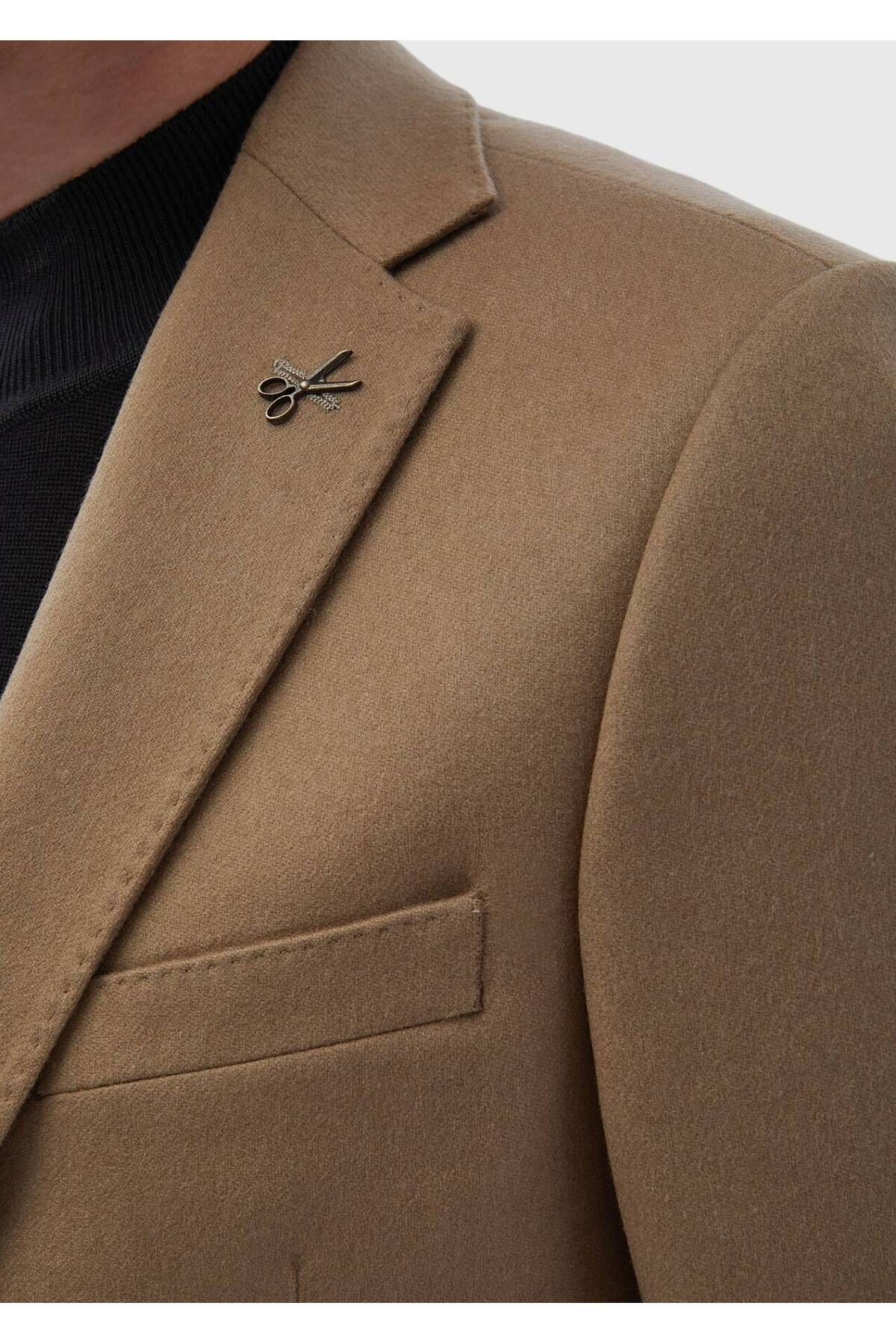 Ramsey-Camel Hair Plain Regular Fit 100% Cashmere Jacket 5