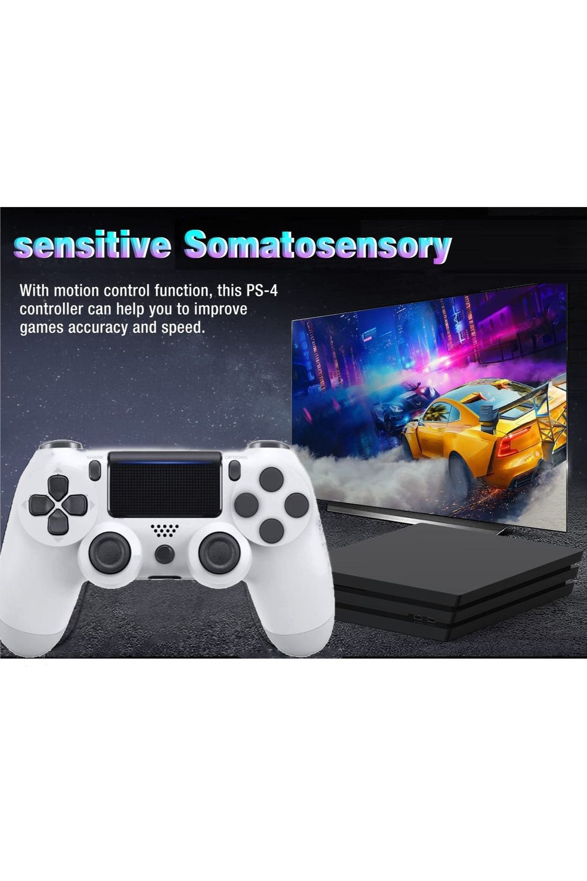 FlashHawk-Bluetooth Wireless Game Controller for PS4/PC/iOS/Android with Dual Vibration,Headphone Jack - White 3