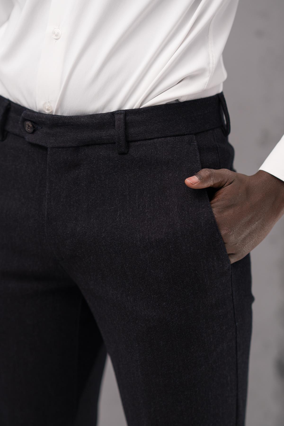 Ecer-Regular Fit Straight Thick Winter Gabardine Trousers with Side Pockets 6