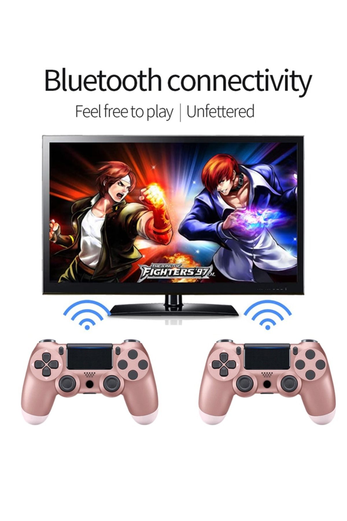 FlashHawk-وحدة تحكم ألعاب لاسلكية تعمل بالبلوتوث لجهاز PS4/PC/iOS/Android مع اهتزاز مزدوج ومقبس سماعة رأس - وردي 4