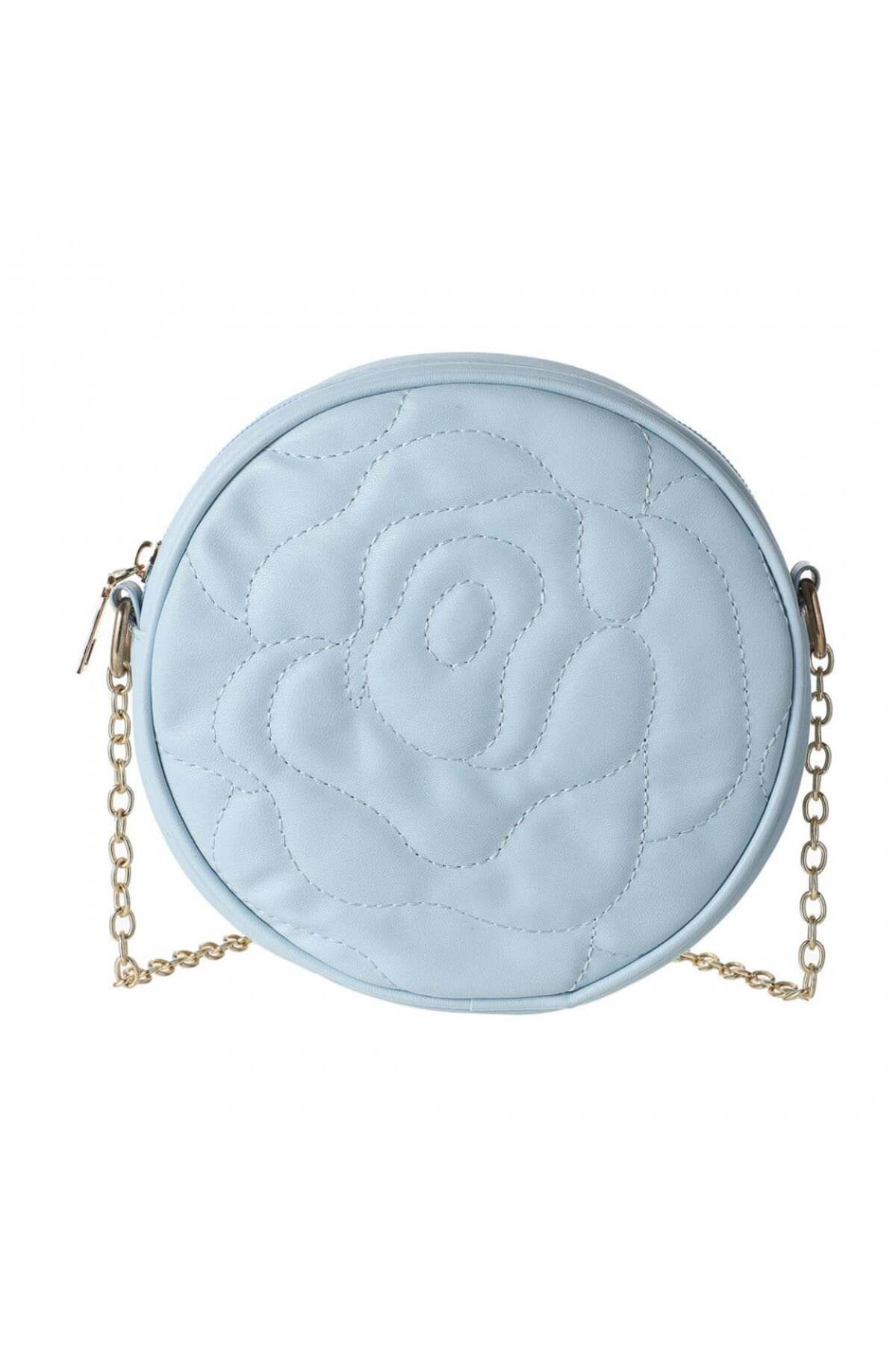 Miniso-Rose Pattern Quilted Round Shoulder Bag with Chain - Blue 3