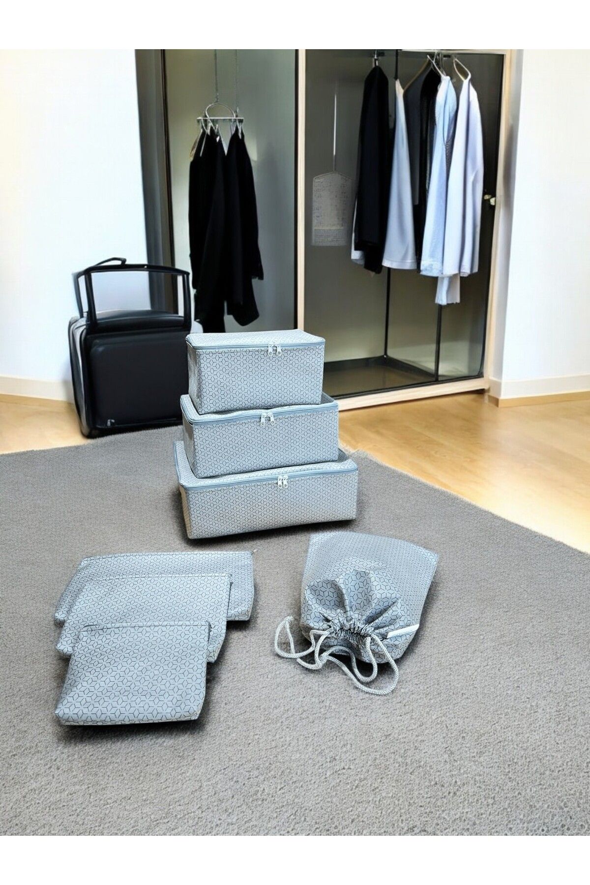 DİLETTO 7'li Gri  Valiz Düzenleyici Bavul Içi Organizer Set, Seyahat Hurcu doğum çanta içi Set