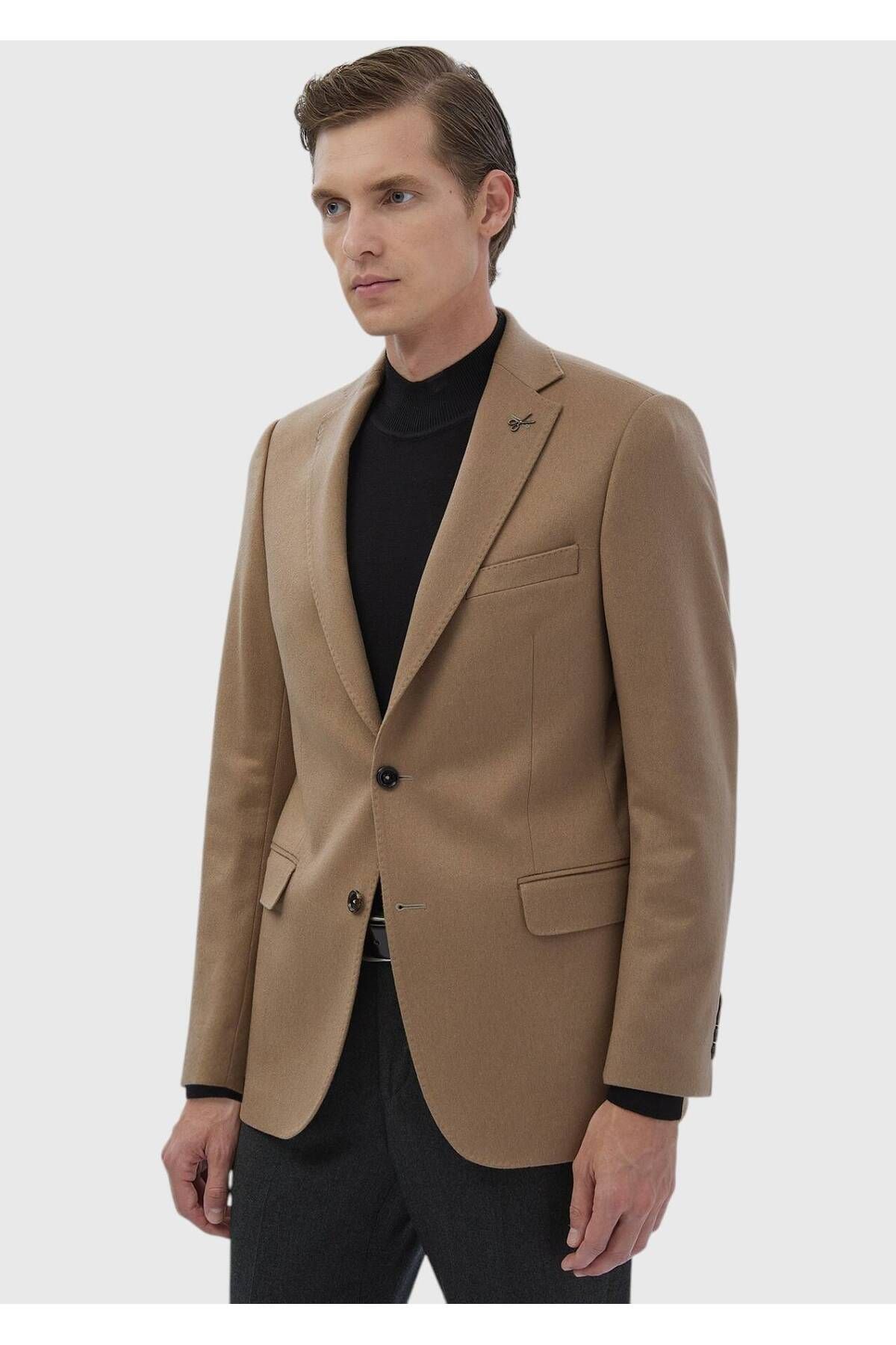 Ramsey-Camel Hair Plain Regular Fit 100% Cashmere Jacket 3