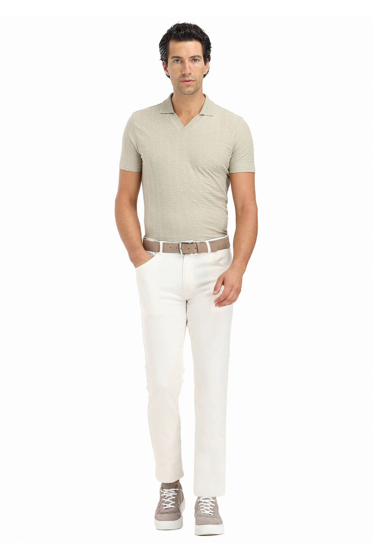 Ramsey-Ecru Slim Fit Cotton Blended Casual Trousers 4