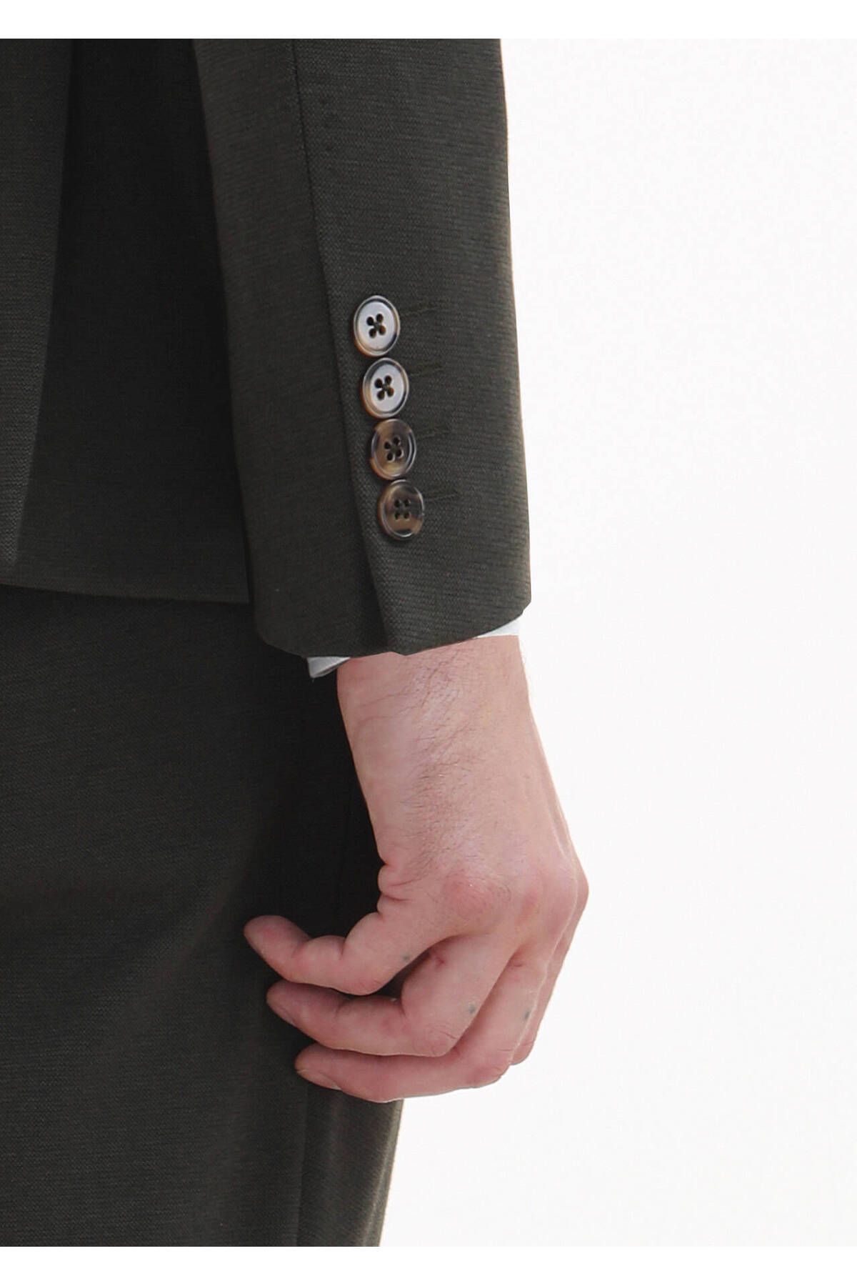 Ramsey-بدلة محبوكة من مزيج القطن باللون الكاكي Slim Fit Zeroweight 5