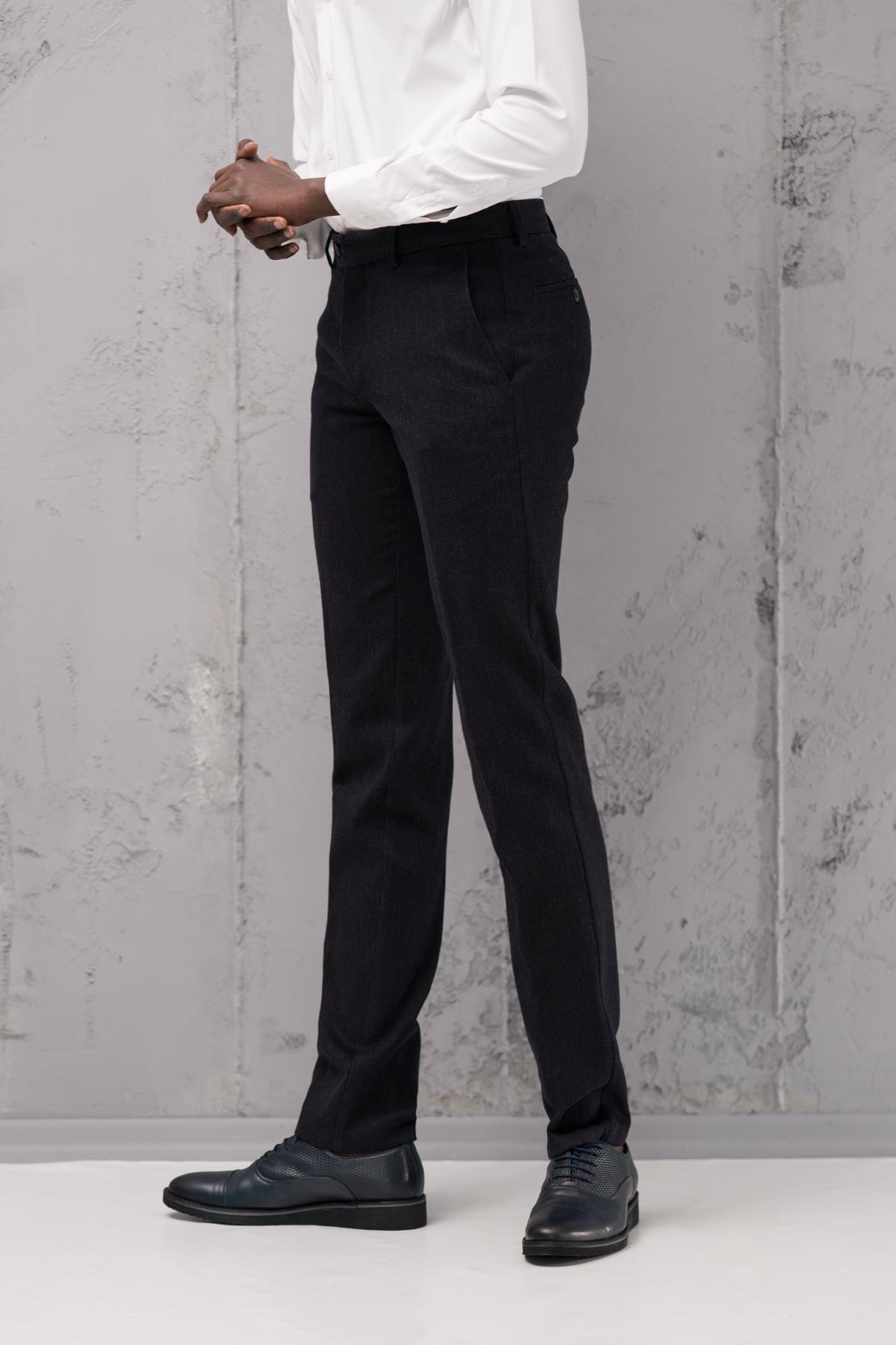 Ecer-Regular Fit Straight Thick Winter Gabardine Trousers with Side Pockets 4