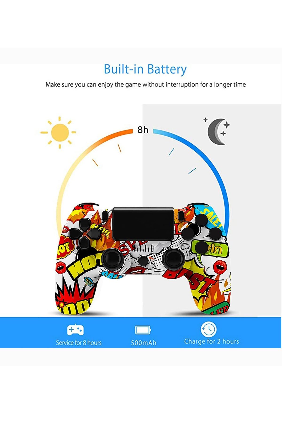 FlashHawk-Camouflage Wireless Controller for PlayStation 4/PC/Steam with Gyroscope and Dual Vibration 5