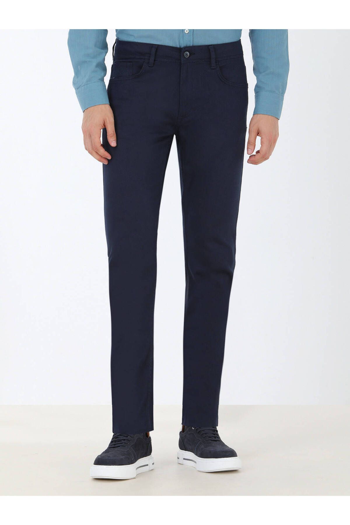 Kip-Μπλε Navy Plain Woven Slim Fit Casual Παντελόνι από Βαμβακερό Μείγμα 1