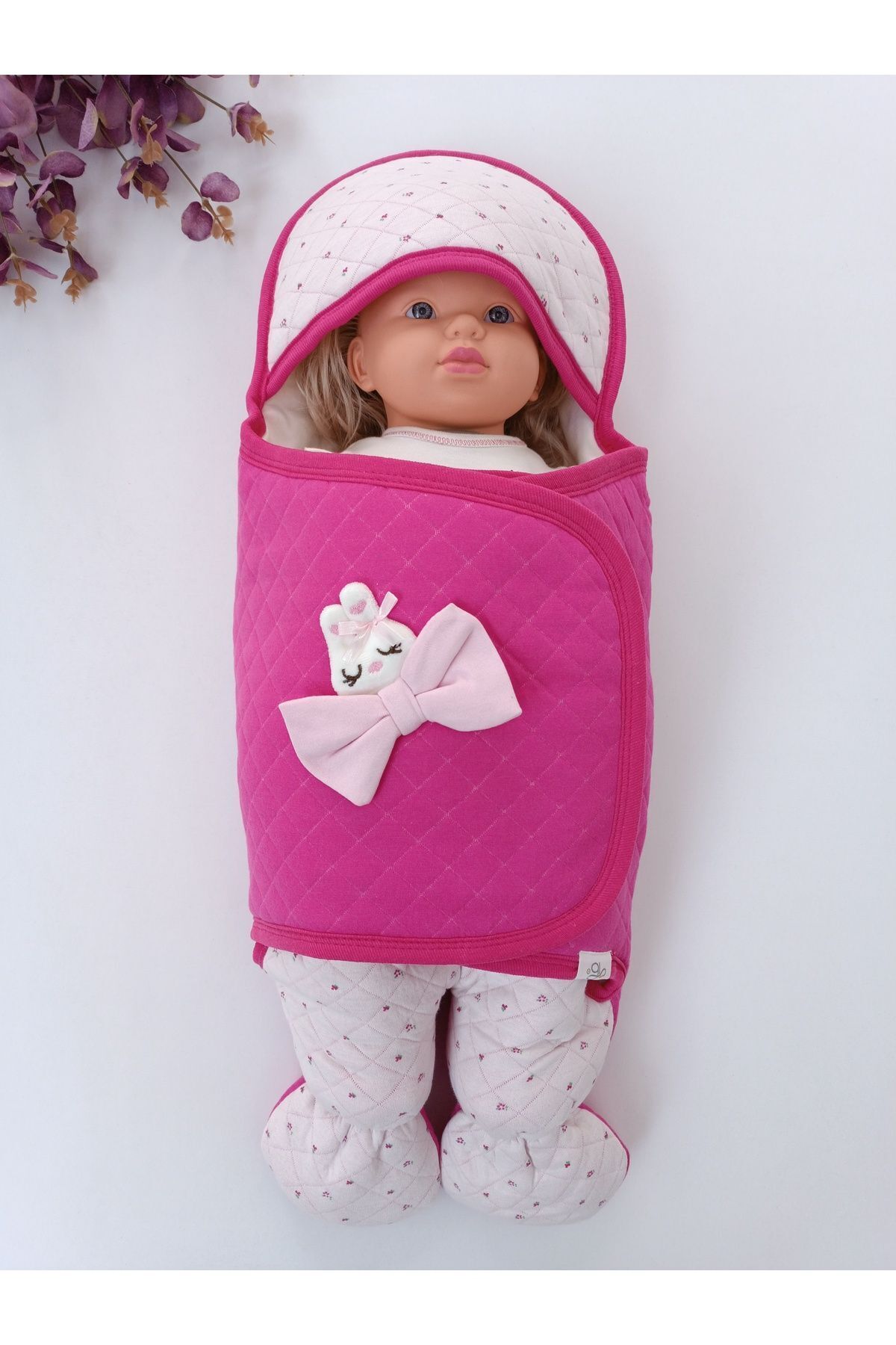 Tomuycuk Pembe Kız Bebek Battaniyesi & Dış Kundak - %100 Pamuk Yenidoğan Ayaklı Uyku Tulumu fotoğrafı 3 (önizleme)