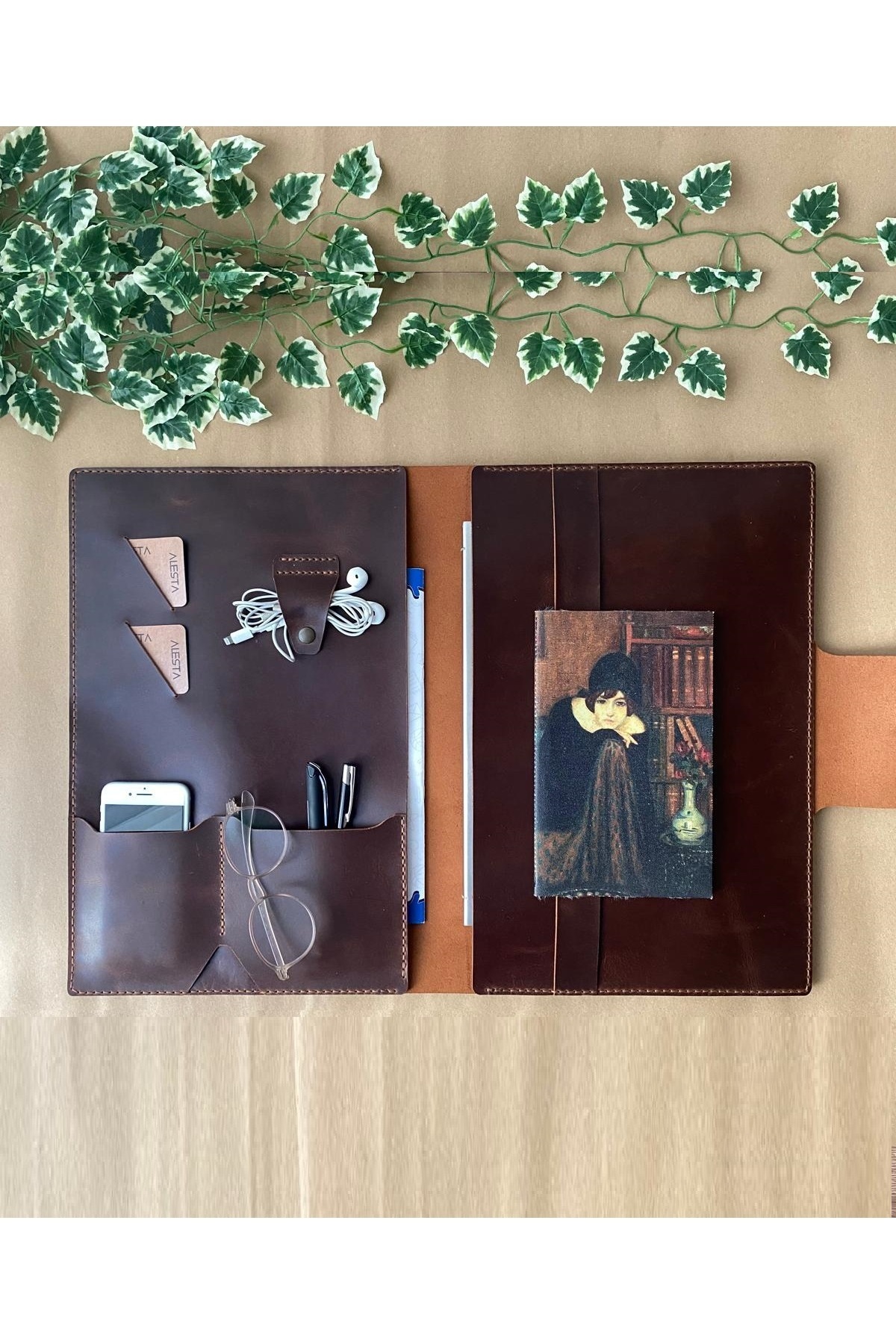 ALESTA LEATHER (İSİM YAZİYORUZ) El Yapımı Hakiki Deri Laptop / Macbook Bigisayar Çantası / Kılıf / Organizer