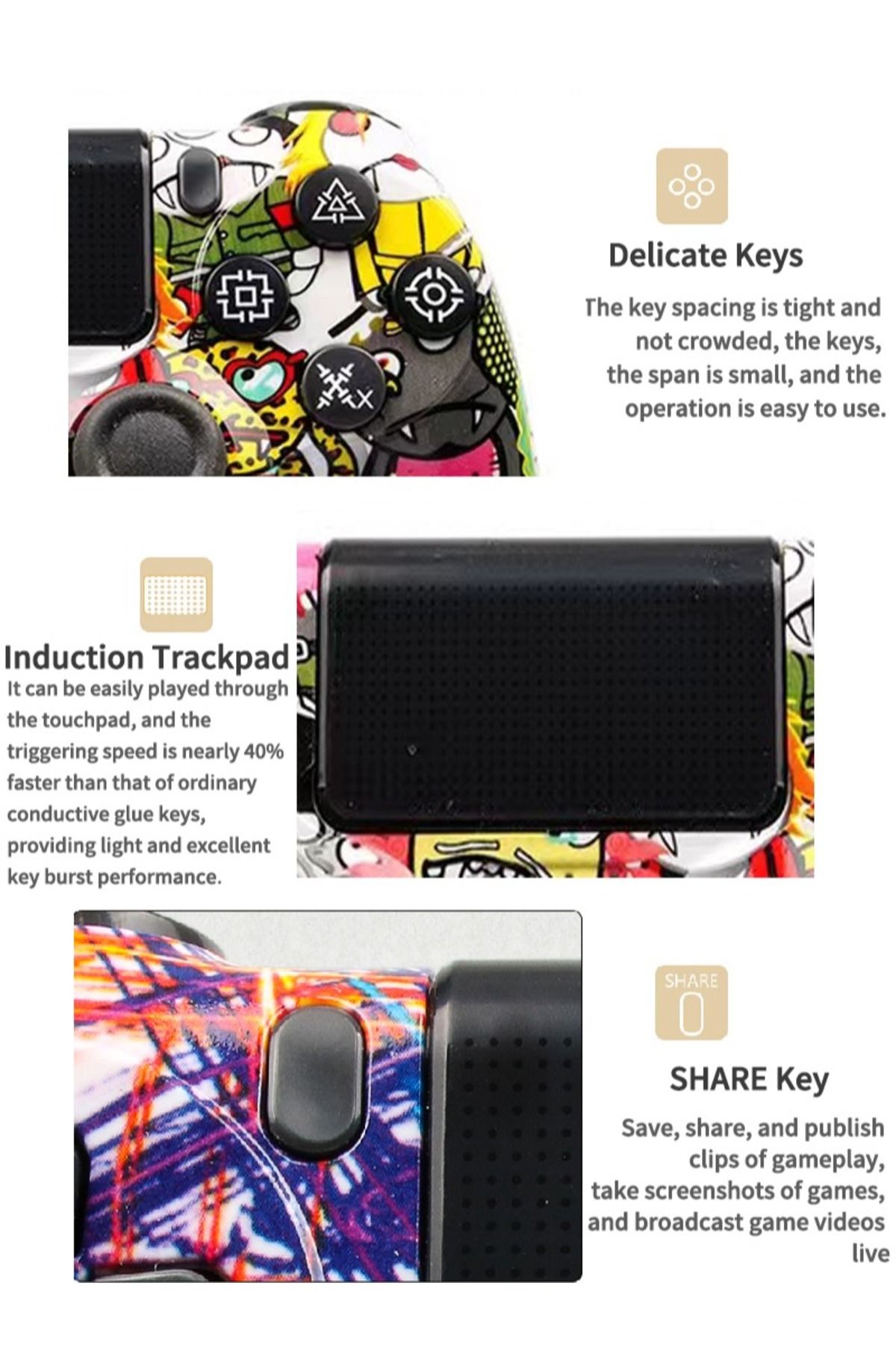 FlashHawk-Camouflage Wireless Controller for PlayStation 4/PC/Steam with Gyroscope and Dual Vibration 4