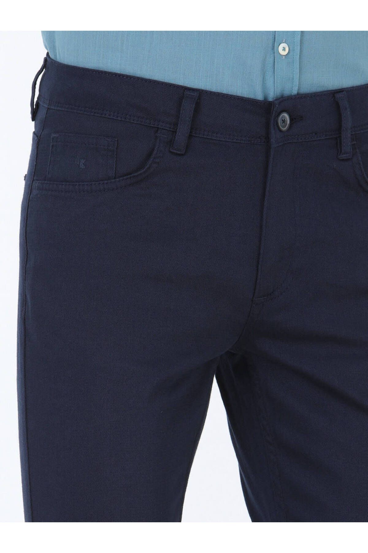 Kip-Μπλε Navy Plain Woven Slim Fit Casual Παντελόνι από Βαμβακερό Μείγμα 3