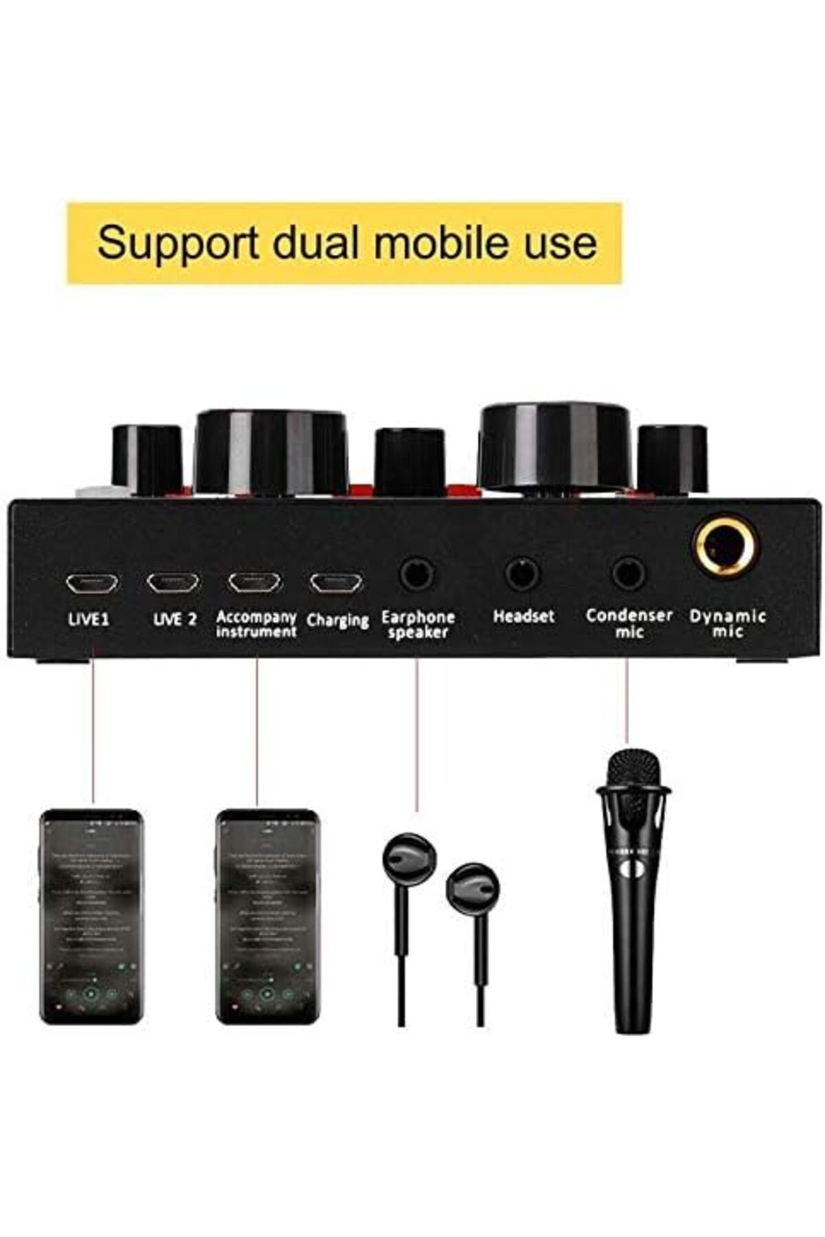 fulina-V8 Sound Card, Sound Mixer Board for Live Streaming with 12 Sound Effects, for Phone PC 3