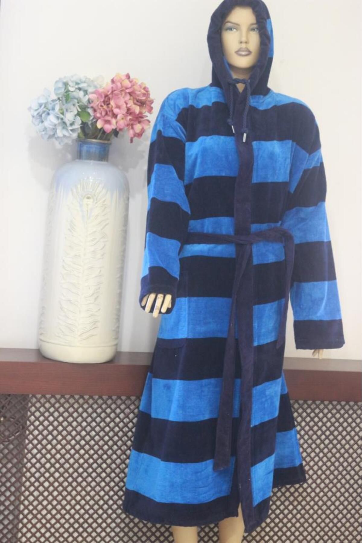 Ender Home Halat De Baie Din Catifea Cu Glugă Lungă, Cu Coloană De Vopsea Unisex - L/XL