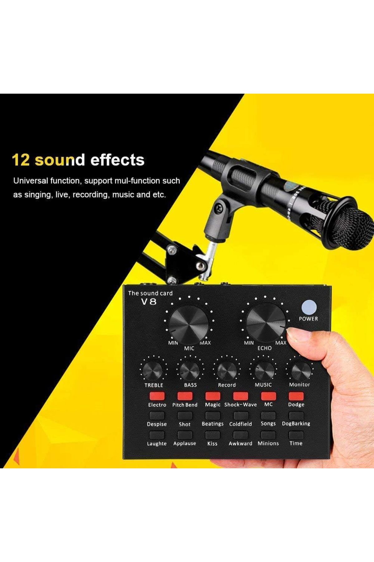 fulina-V8 Sound Card, Sound Mixer Board for Live Streaming with 12 Sound Effects, for Phone PC 2