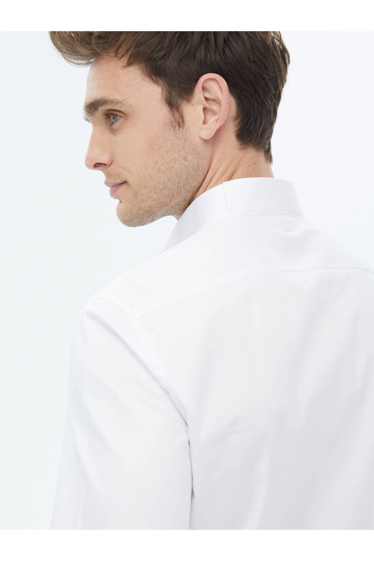Kip-White Plain Slim Fit Double Cuff Turtle Collar Tuxedo Shirt 5