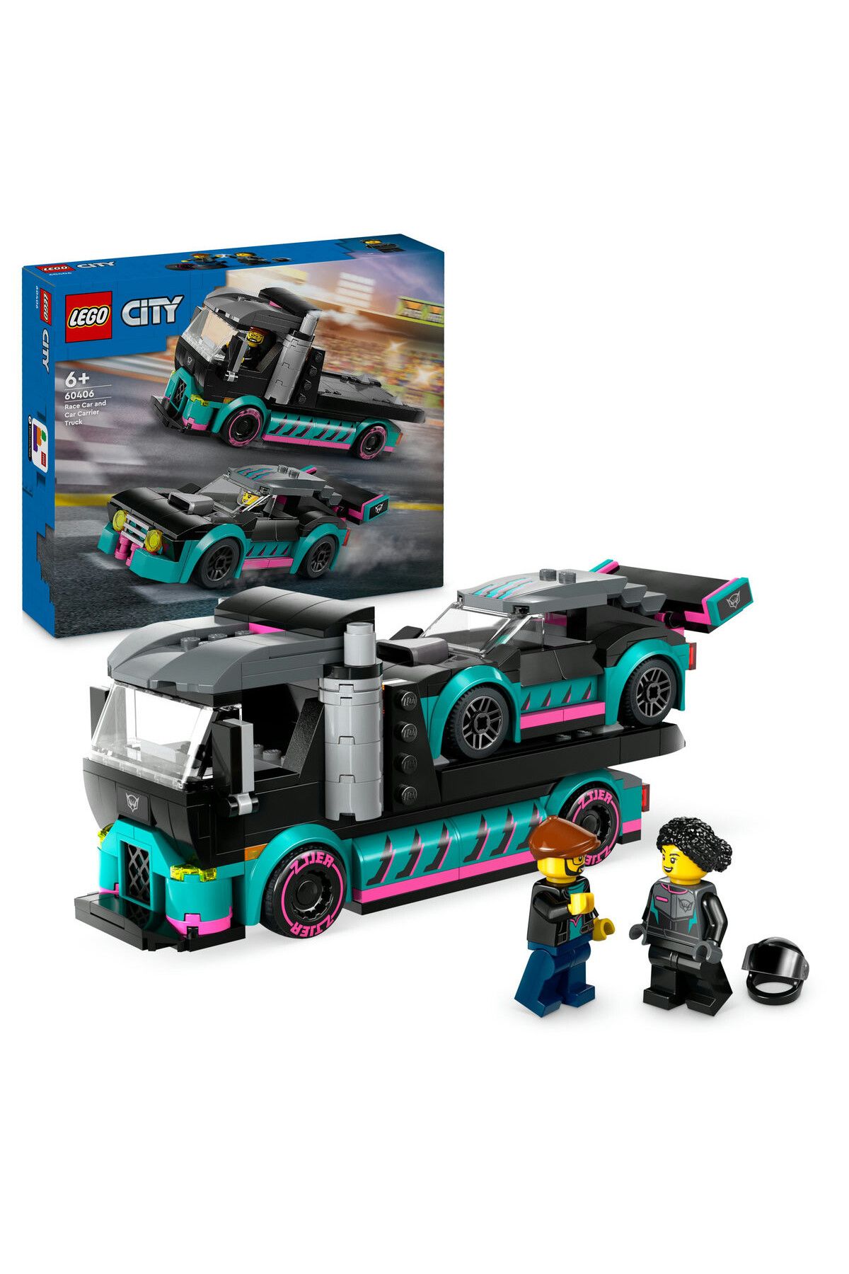 LEGO Set Lego City - Masina De Curse Si Camion Transportator (60406) - Mărime unică