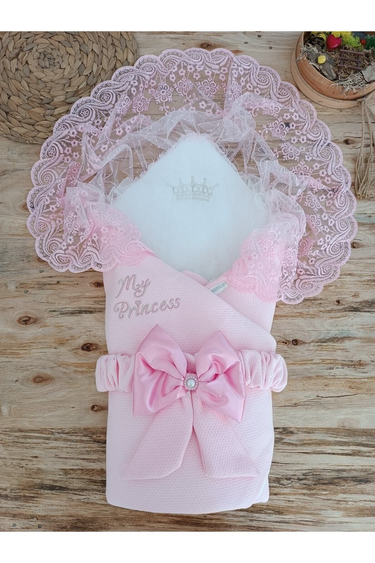 Tomuycuk Dantelli Kız Bebek Battaniyesi Mevlütlük Hastane Çıkışı Yenidoğan %100 Pamuklu Organik Uyku Kundağı fotoğrafı 7 (önizleme)