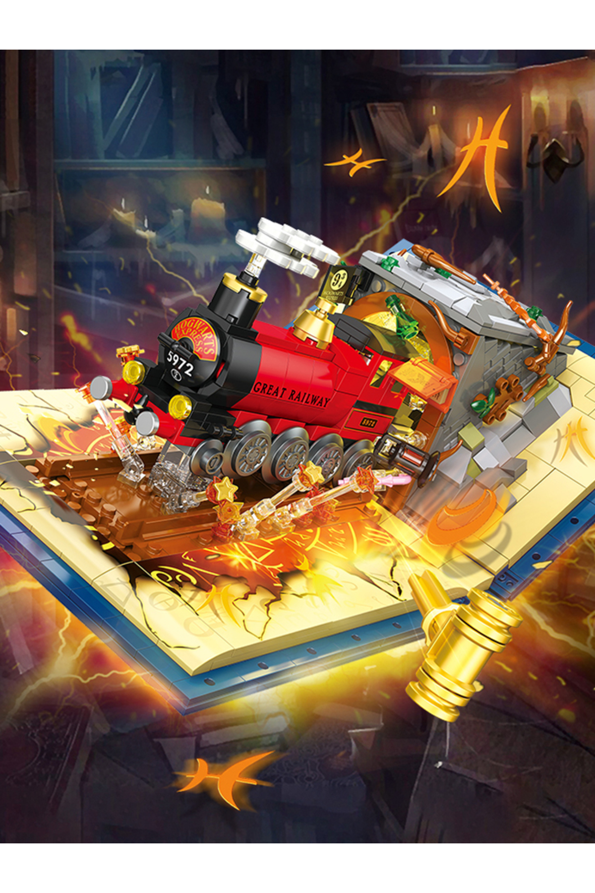 بدون جعبه اصلی، کتاب قطار جادویی کلاسیک مووی، MOC، مجموعه بلوکهای ساختنی خلاقانه، اسباببازیهای آجری DIY، بر