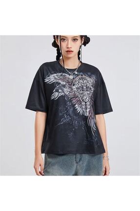 Karakedi Harajuku Gothic Vintage Angel Wings Cross Sırt Baskılı Unisex T-shirt