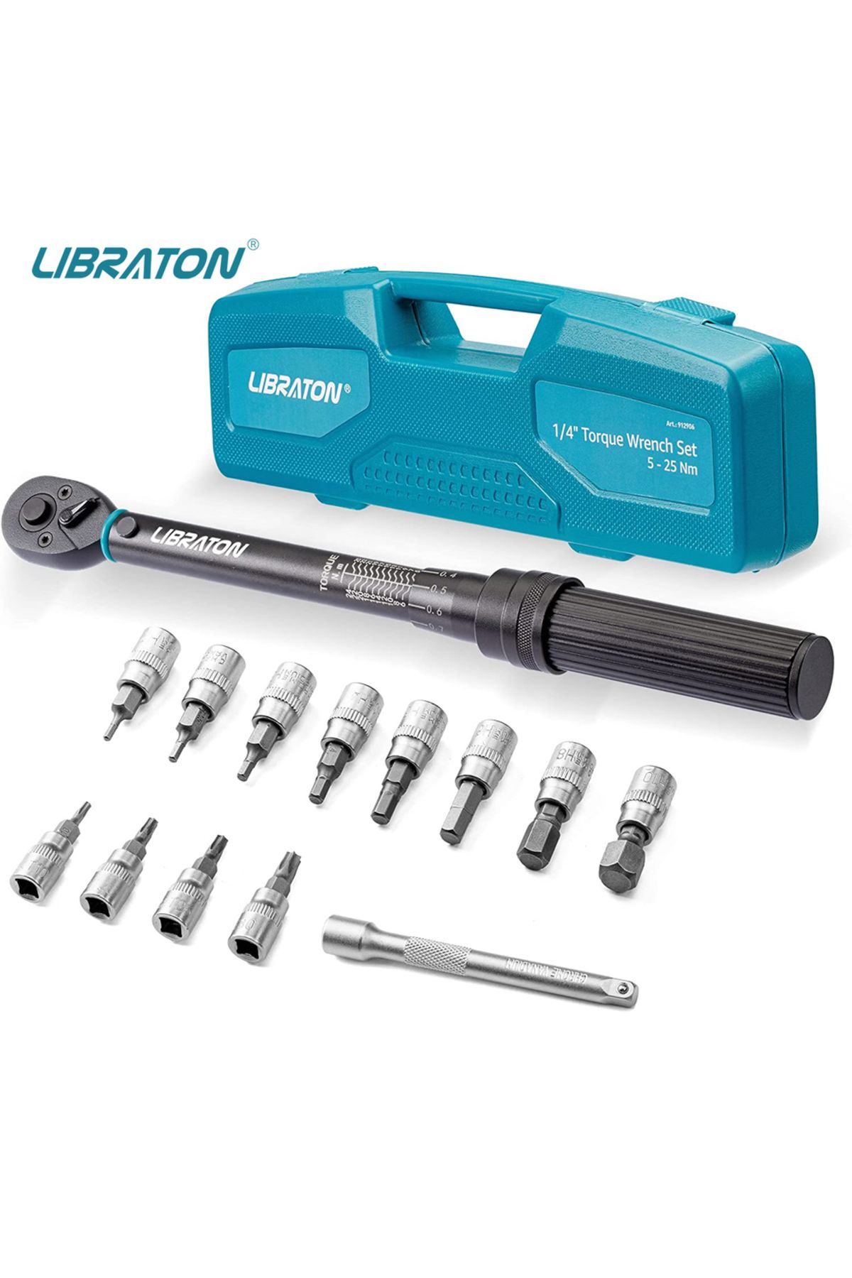 Choice-Torque Wrench 14Pcs Libraton Bike Torque Wrench 1/4'', 5-25Nm, 0.1Nm Micro, Drive Click Torque Wrenc 1