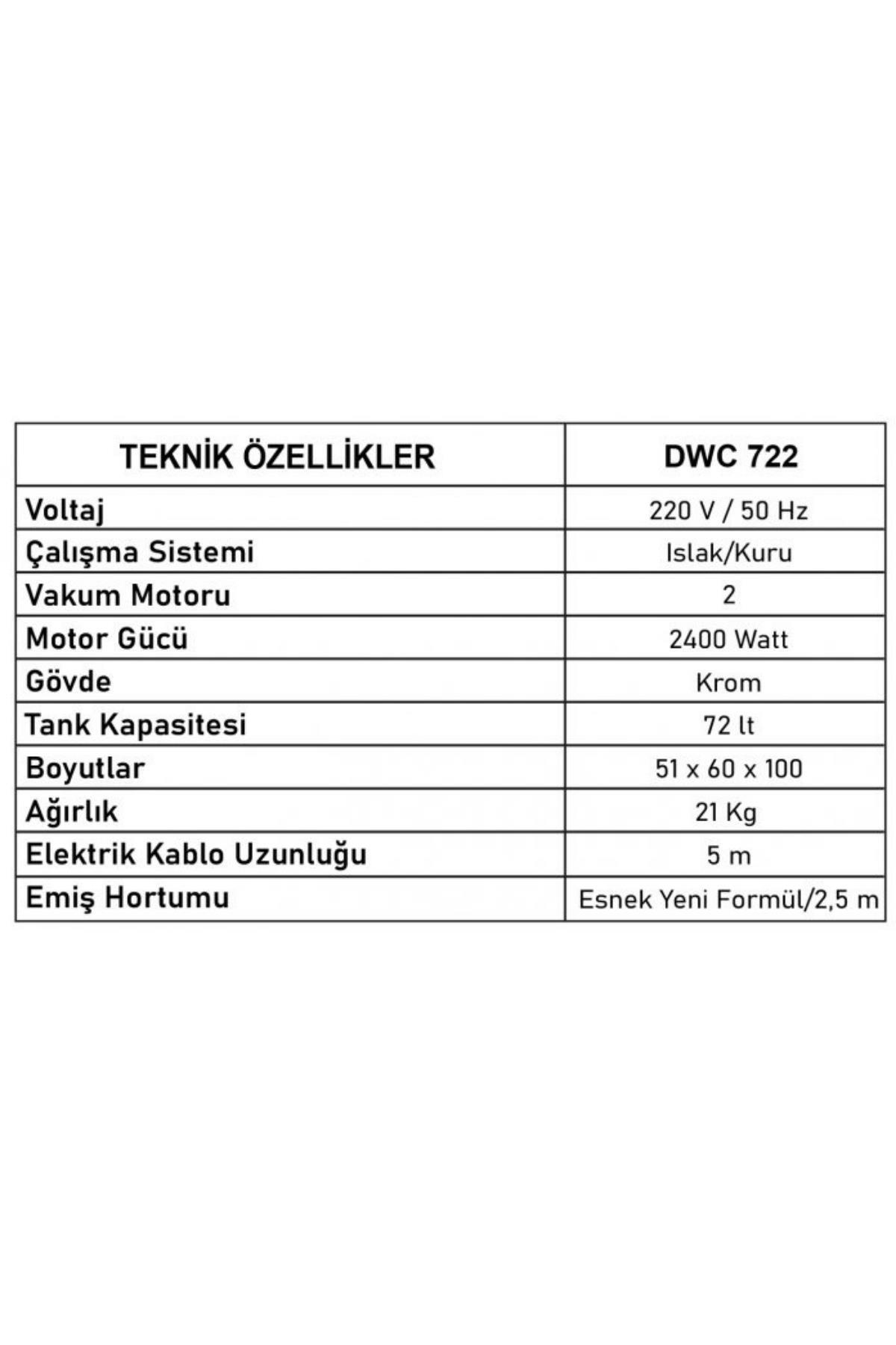 SET-DWC 722 OTO Sanayi Tipi İki Motorlu Islak Kuru Çelik Gövdeli Profesyonel Elektrikli Süpürge