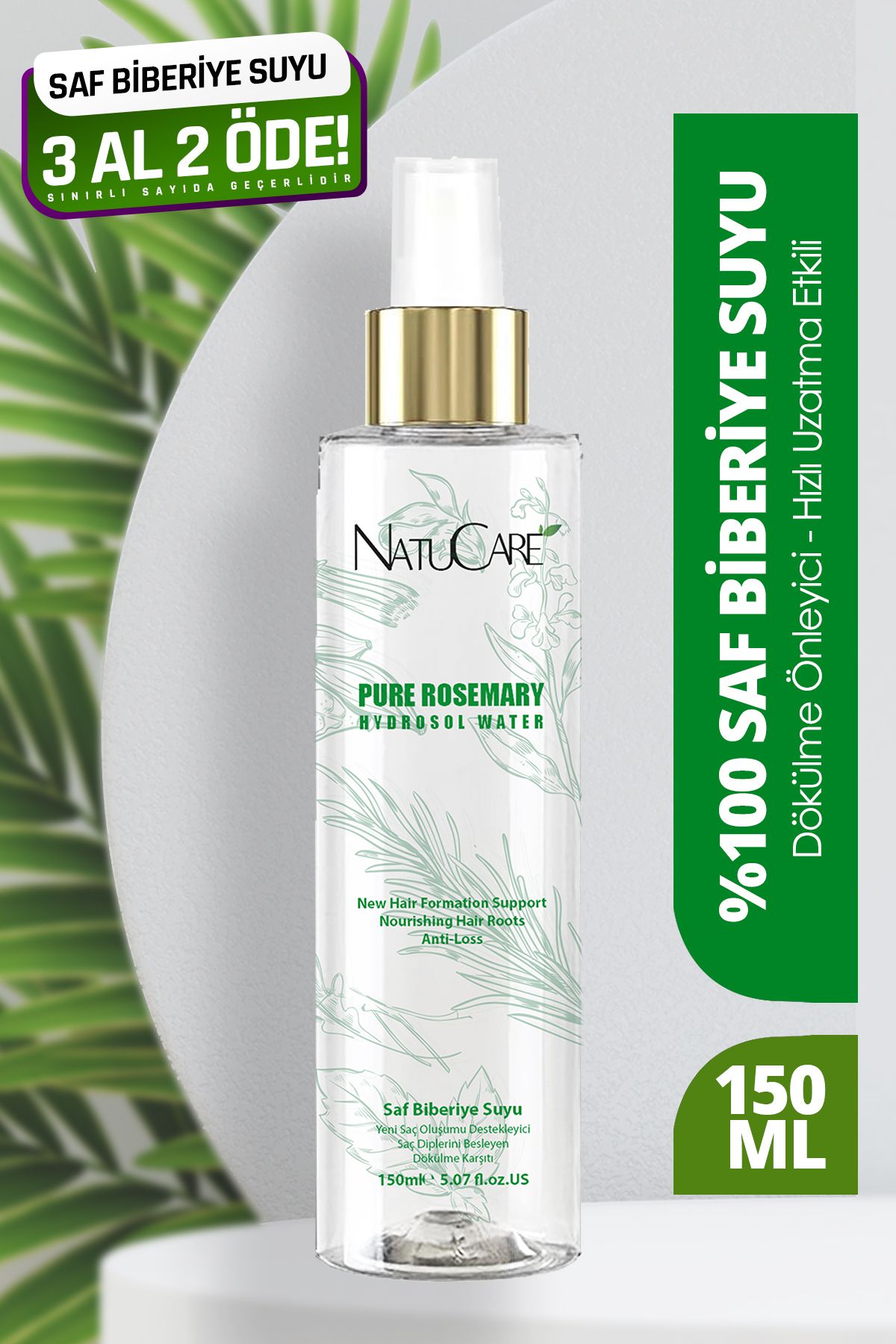 NatuCare Hızlı Saç Uzatma & Dökülme Karşıtı Saf % 100 Biberiye Suyu Saf Tonik 150 ml