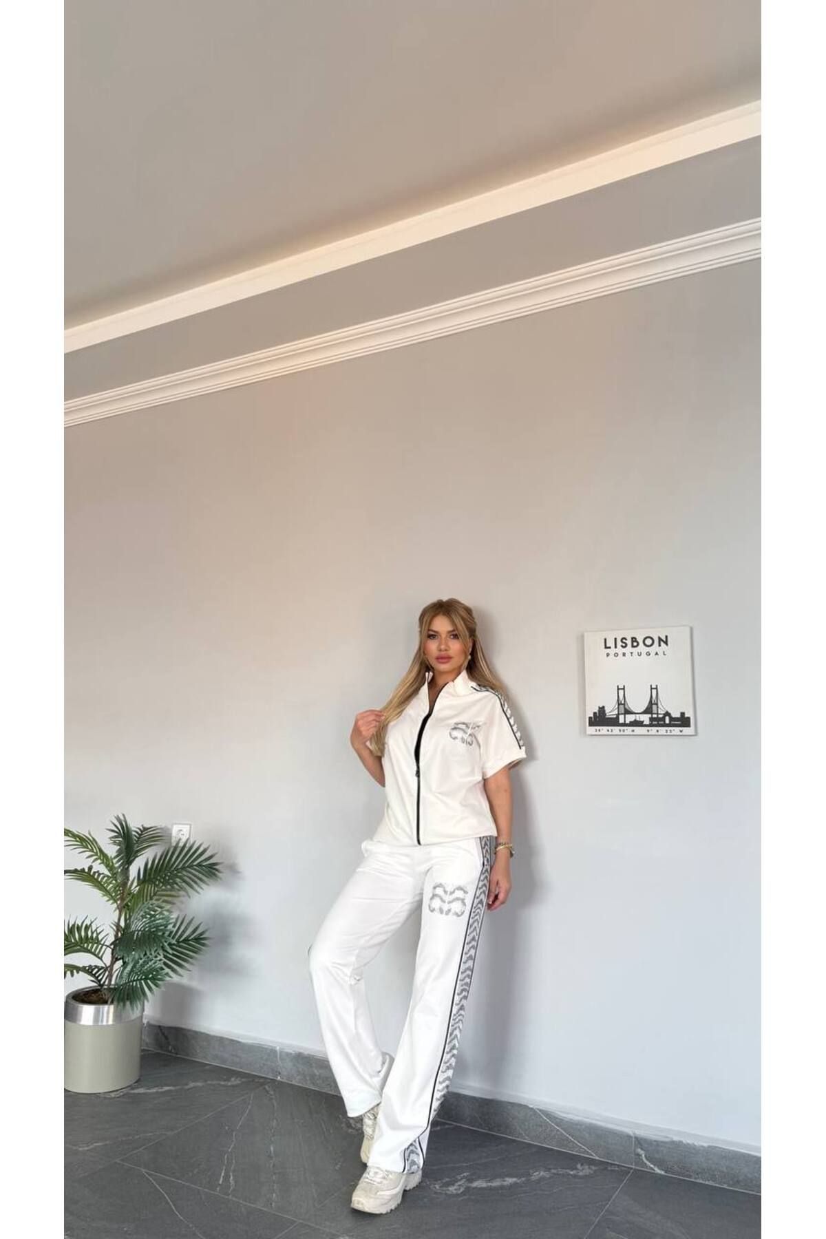 bonibon butikk-Women's New Season Zippered Wide Leg Elastic Waist Suit 2