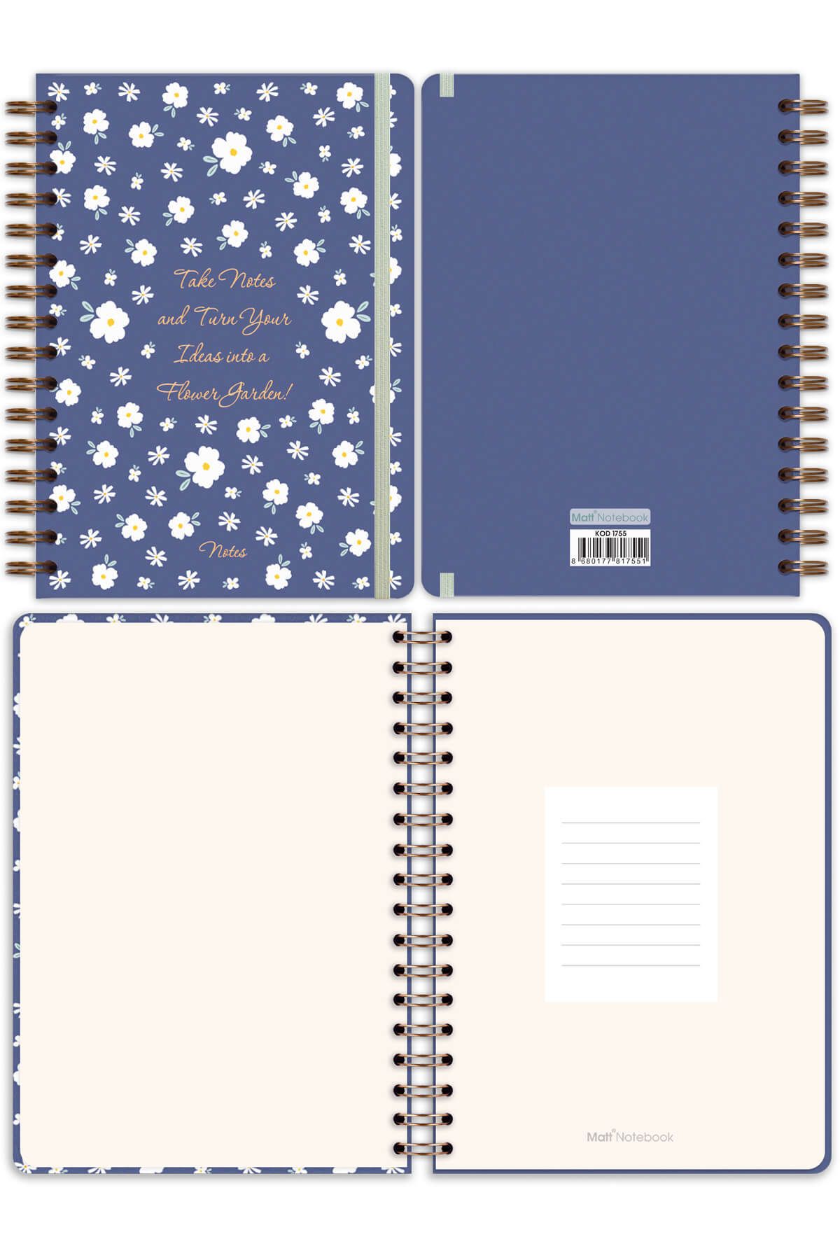 Matt Notebook-Blocnotes nedatat pe spirală elastic A5 15x21 cm 6