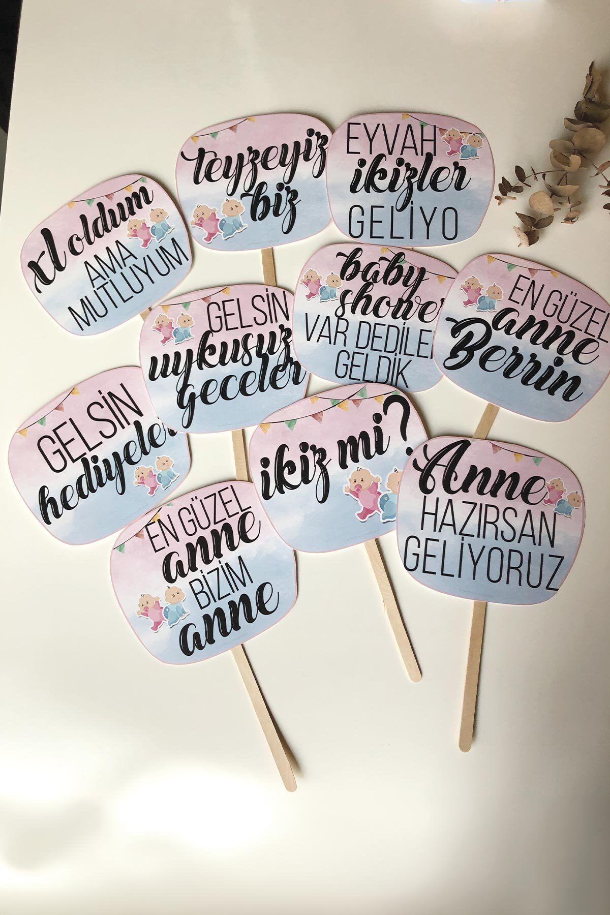 bi tutam mutluluk İkizler Kız ve Erkek  Baby Shower Konuşma Balonları 10 Adet