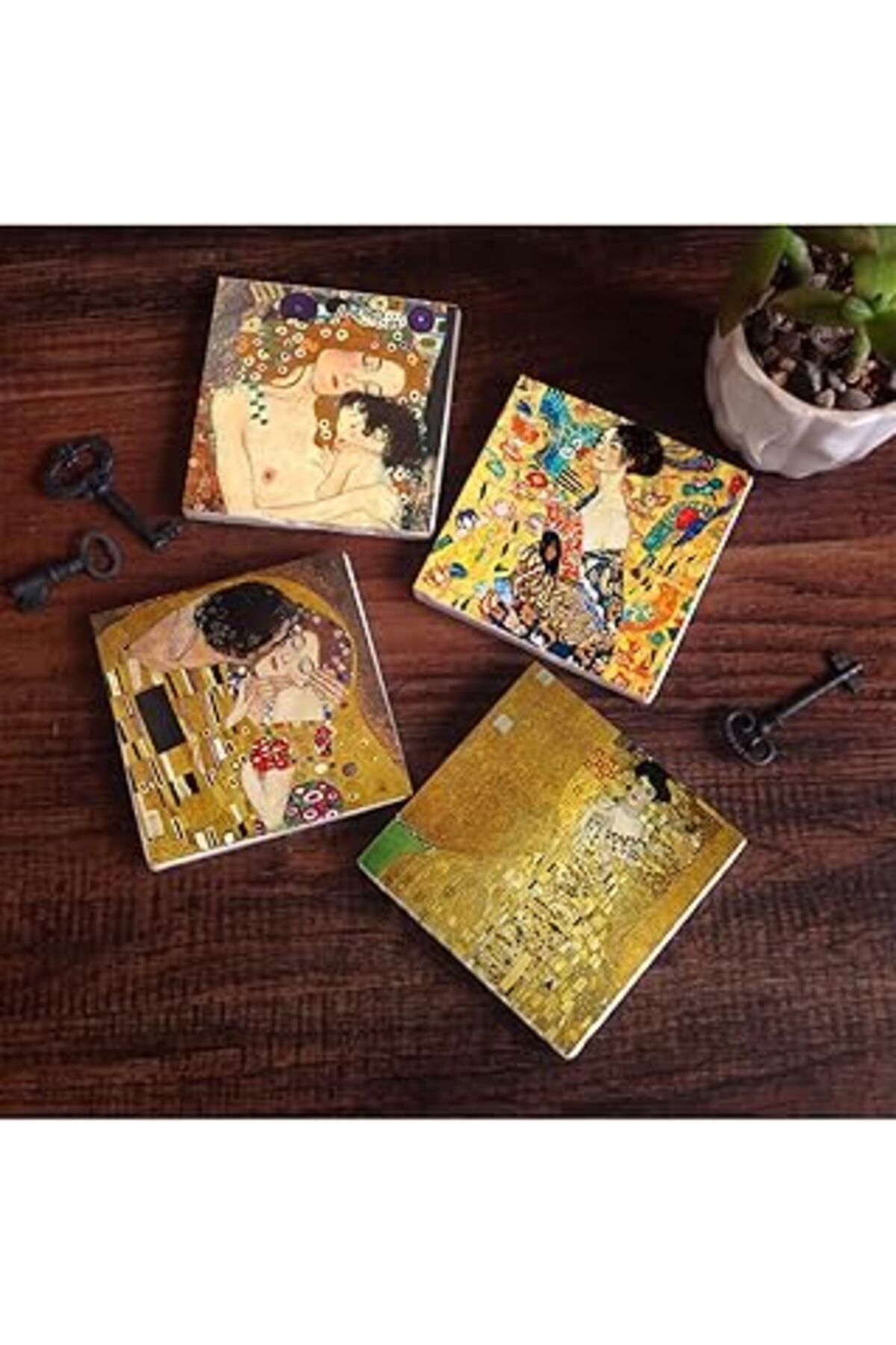 Mu Art Pinecone Gustav Klimt Yelpazeli Kadın, Adele Bloch-Bauer'In Portresi, Anne Çocuk, Öpücük Taş Bardak