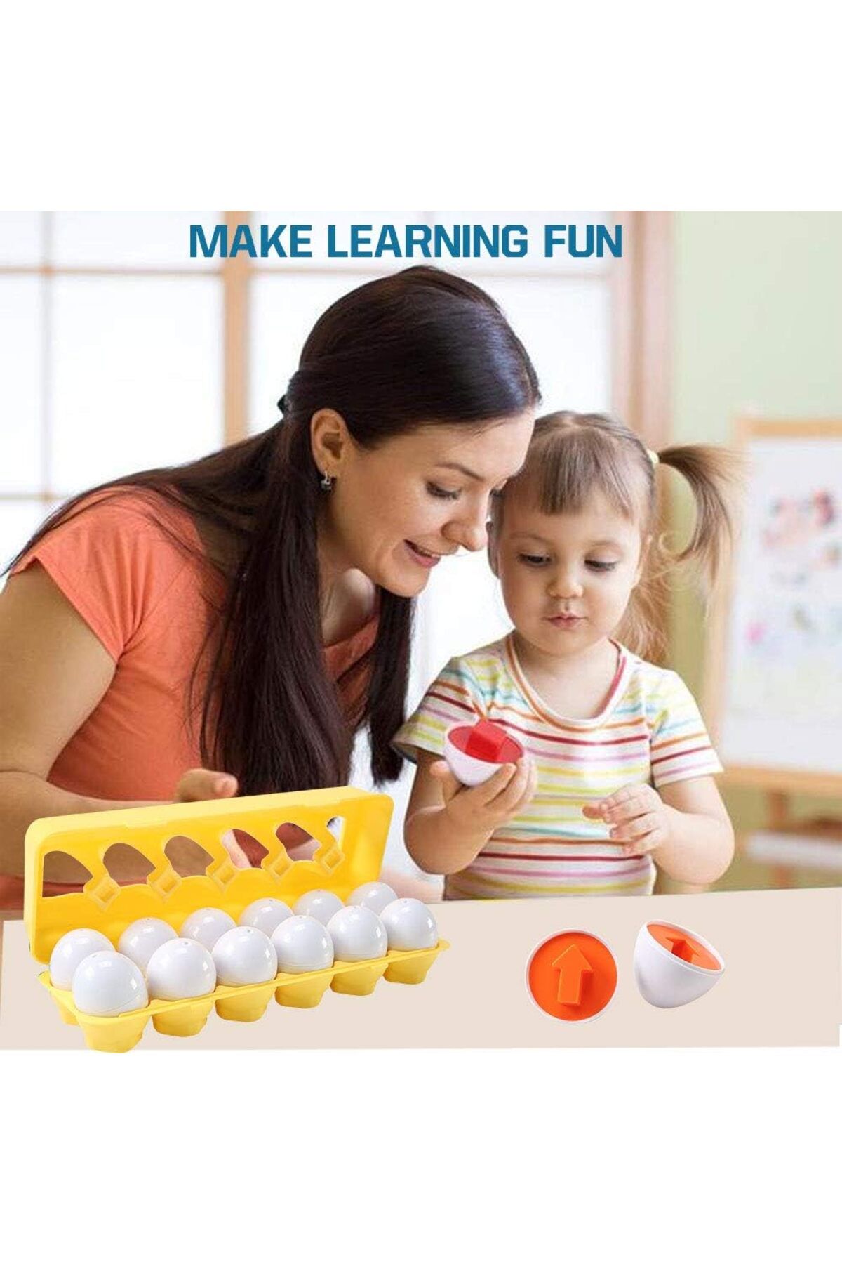 AWH-Fun Egg Matching Toy, 12-Pack STEM Easter Eggs, Shape & Color Sorting Puzzle for Toddlers 7