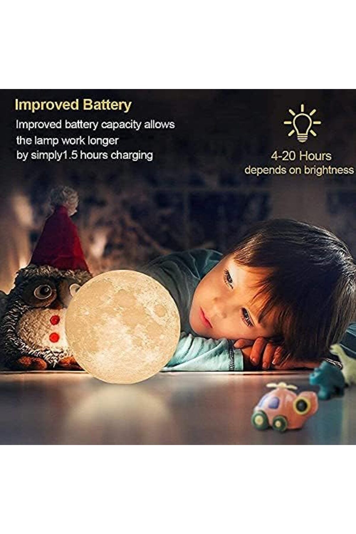 AWH-Moon Lamp –  3D Printed LED Moon Light, 16 Colors, Remote & Touch Control, USB Rechargeable 5