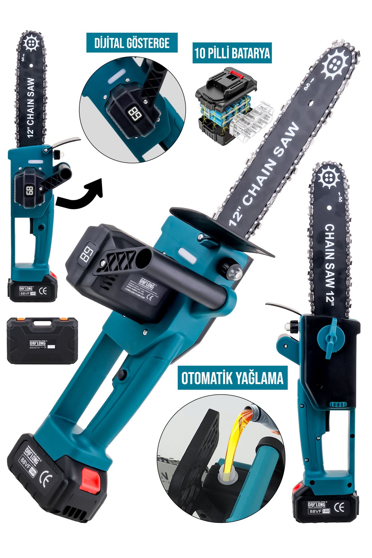 DAFLONG YENİ NESİL KÖMÜRSÜZ 12 INCH DİJİTAL GÖSTERGELİ OTOMATİK YAĞLAMALI ODUN-DAL BUDAMA MAKİNASI-B