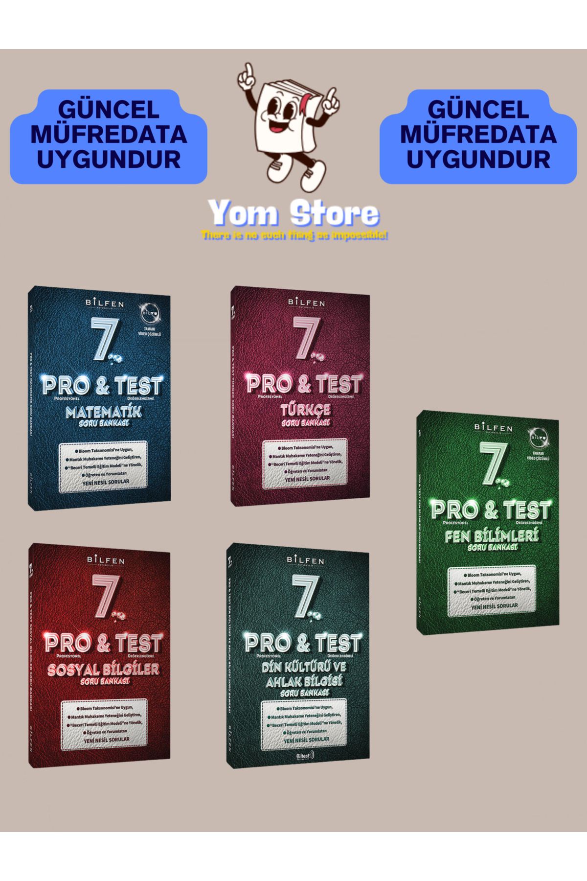 Bilfen Yayıncılık 7. Sınıf Pro Test Matematik + Türkçe + Fen Bilimleri + İnkılap Tarihi + Din Kültürü SET Soru Bankası