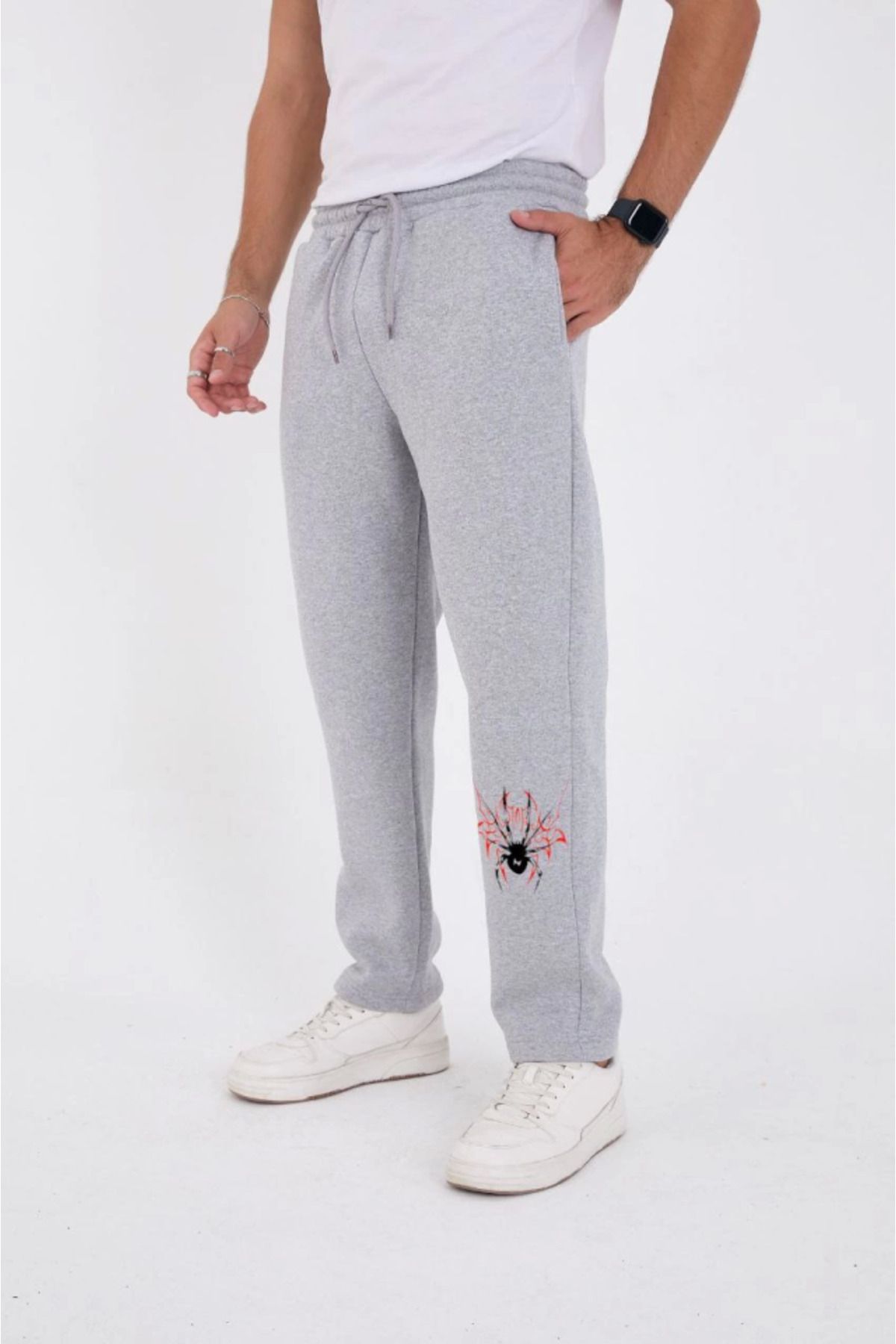 MRA Fashion Oversize Üç İplik Baskılı Eşofman Pantolon - Gri