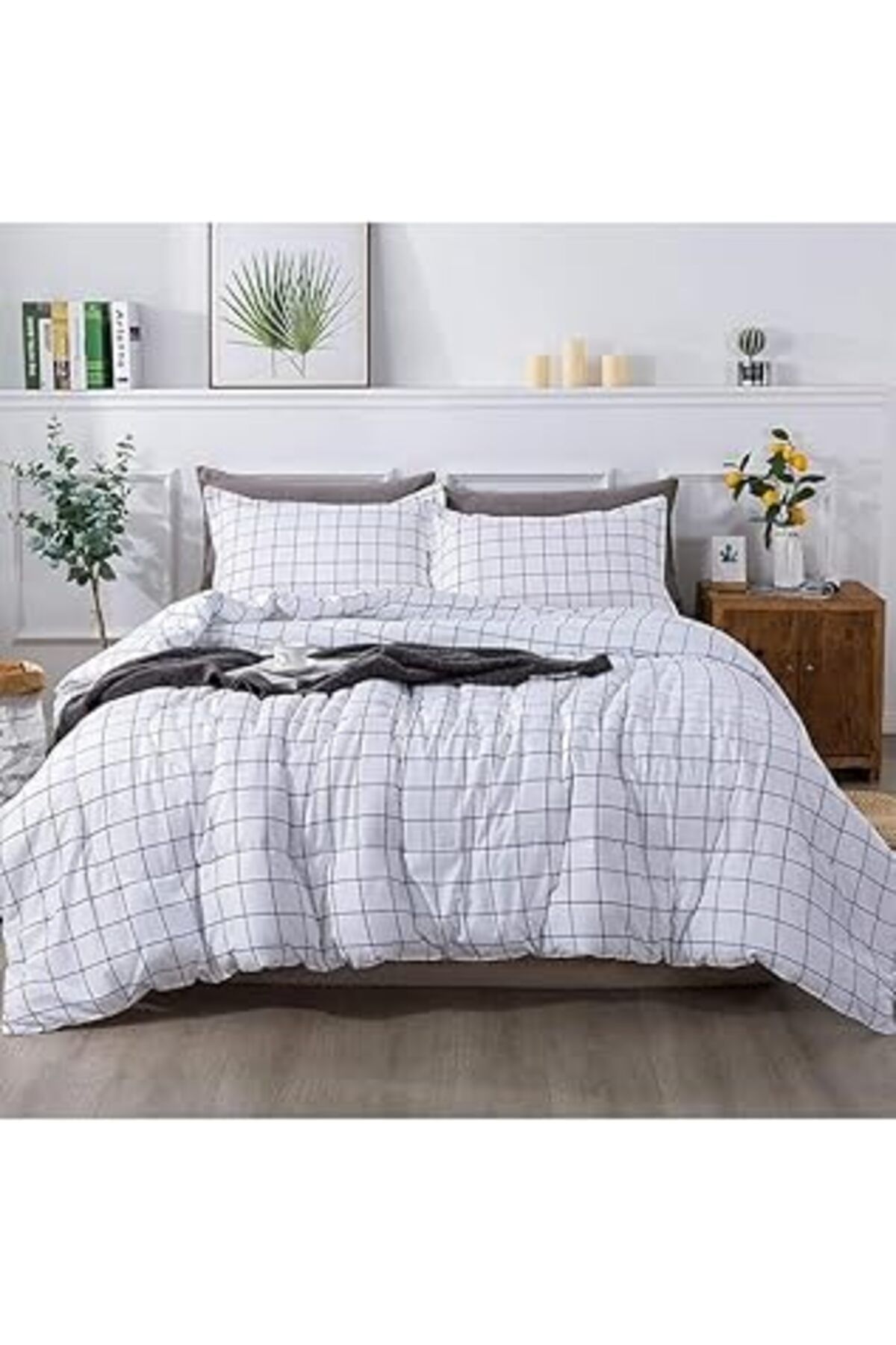 ShopZum Mulberry Plaid Nevresim Takımı Çift Kişilik 200X220 - Beyaz