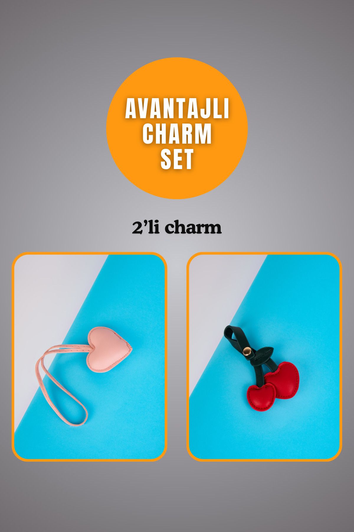 minebag Sevimli Kalp Toz Pembe Ve Kiraz Büyüsü Kırmızı Charm Set