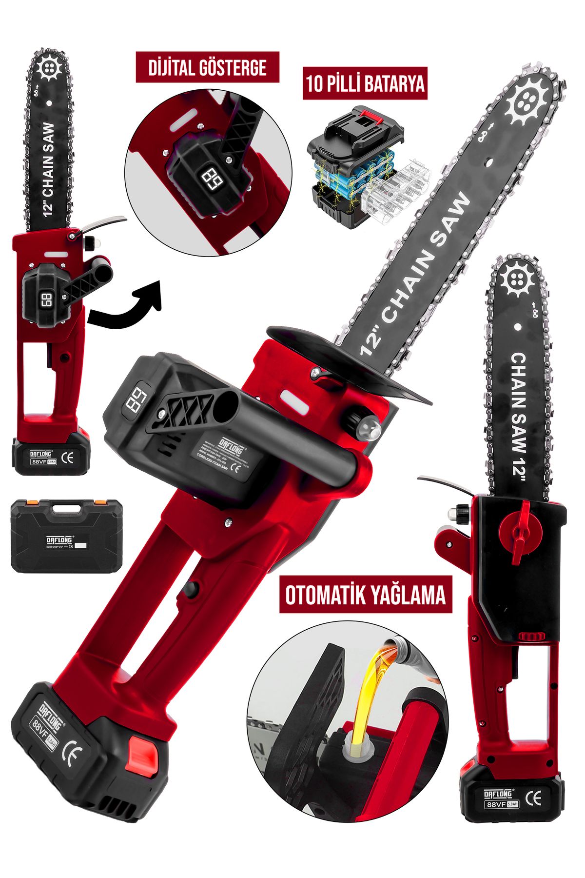 DAFLONG YENİ NESİL KÖMÜRSÜZ 12 INCH DİJİTAL GÖSTERGELİ OTOMATİK YAĞLAMALI ODUN-DAL BUDAMA MAKİNASI