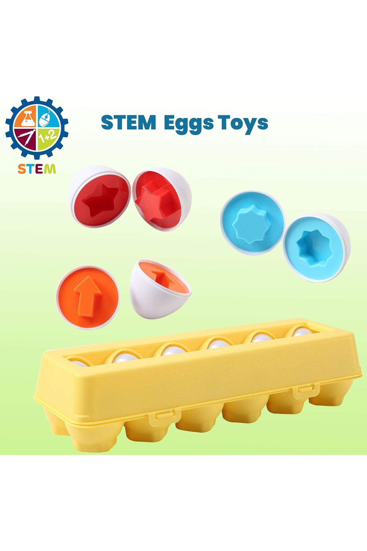 AWH-Fun Egg Matching Toy, 12-Pack STEM Easter Eggs, Shape & Color Sorting Puzzle for Toddlers 4